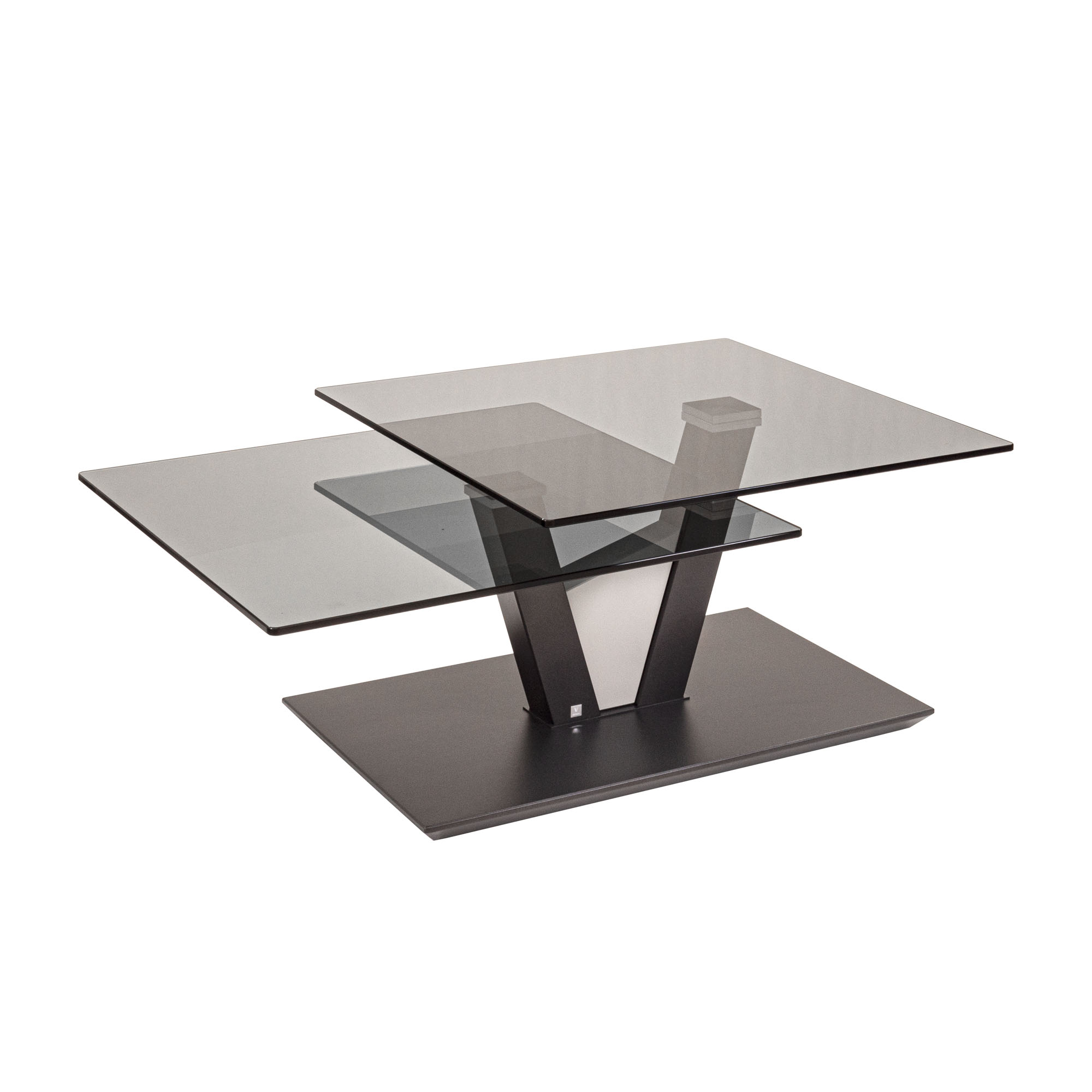 Schwenkbarer Couchtisch mit Glasplatte in Grau, Gestell aus Metall und Holz, Stellmaß 65x36x118 cm
