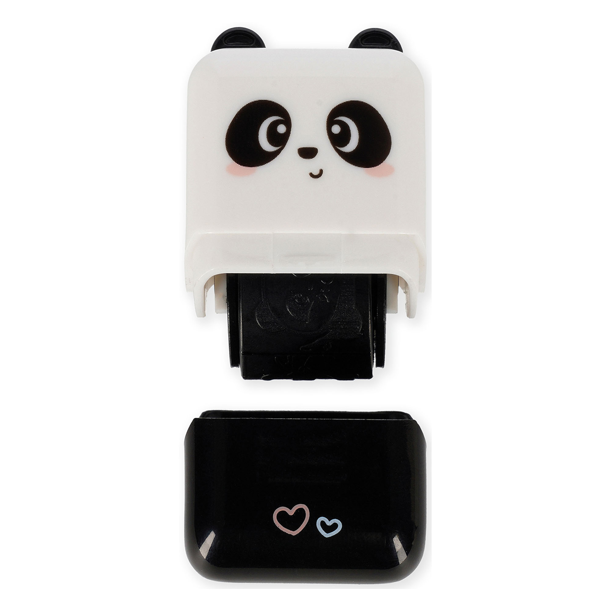 Deko-Rollstempel im Panda-Design, mit abgenommener Kappe und sichtbarer Stempelwalze dargestellt.