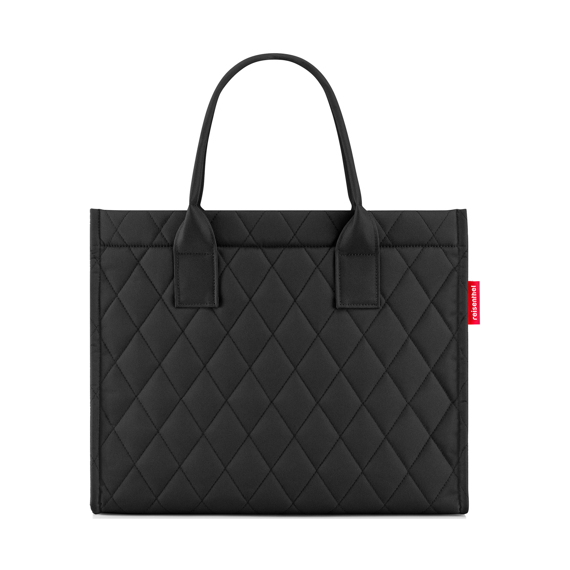 Shopper von Reisenthel, Modell Daily Shopper, in Schwarz mit rautenförmiger Steppung, von hinten mit zwei langen Tragegriffen.