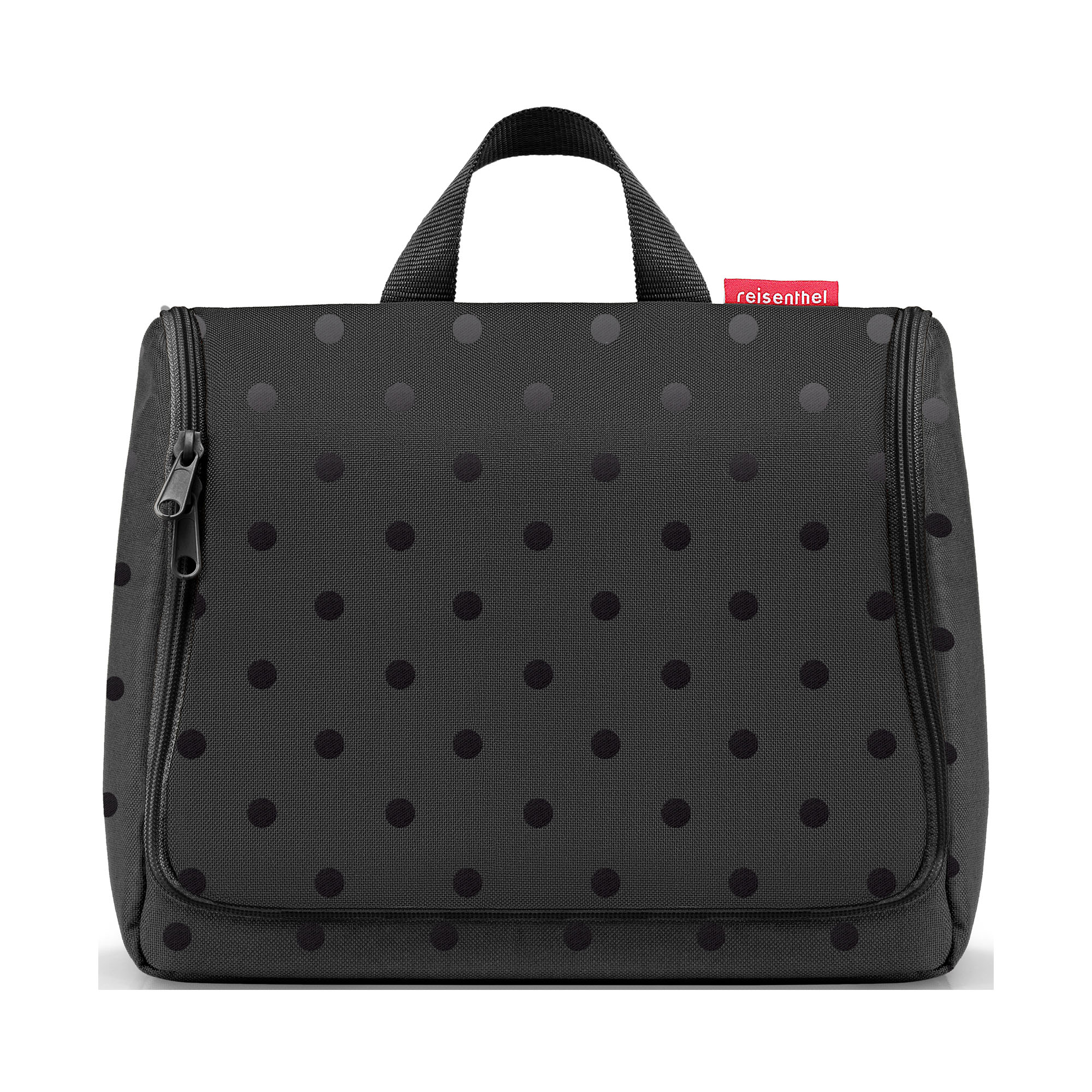 Schwarze Kulturtasche von Reisenthel mit gepunktetem Design und Reißverschluss
