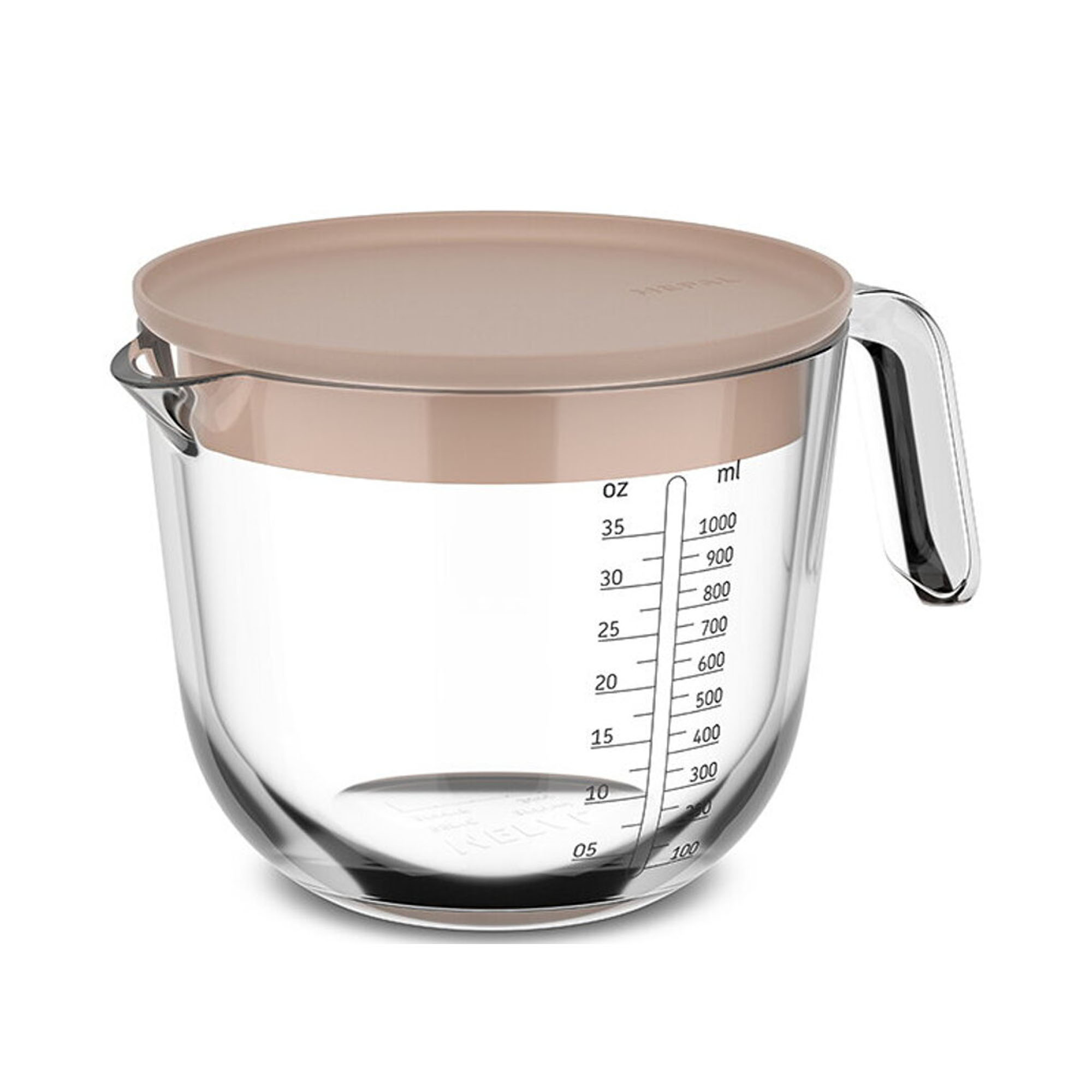 Chalkfarbener Glas-Messbecher mit praktischem Deckel