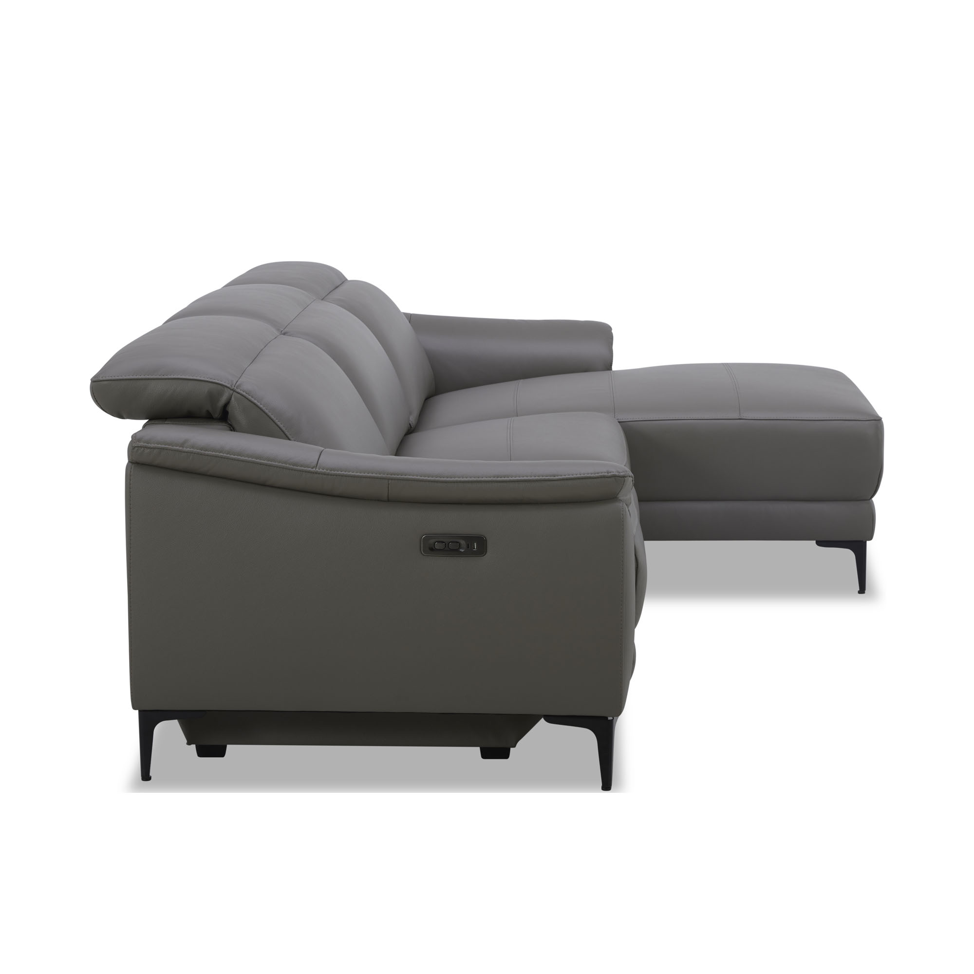 Seitenansicht des Ecksofas mit sichtbarem Bedienelement an der Außenseite