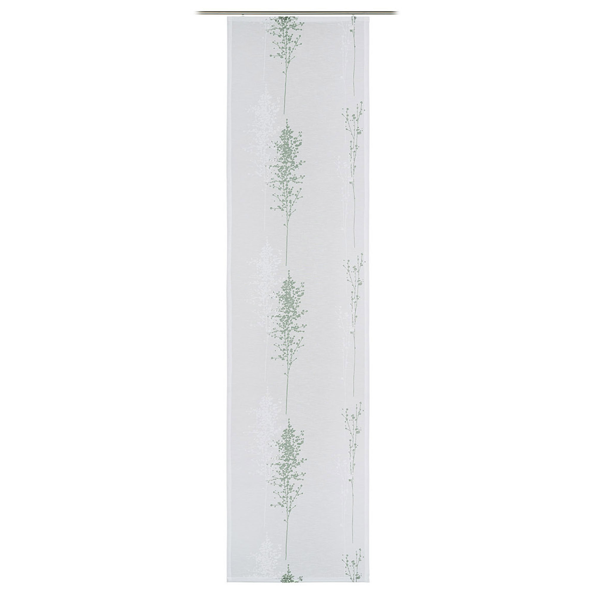 Schiebevorhang Modell Scoletta in Salbei, hängend dargestellt, ca. 60 × 245 cm.
