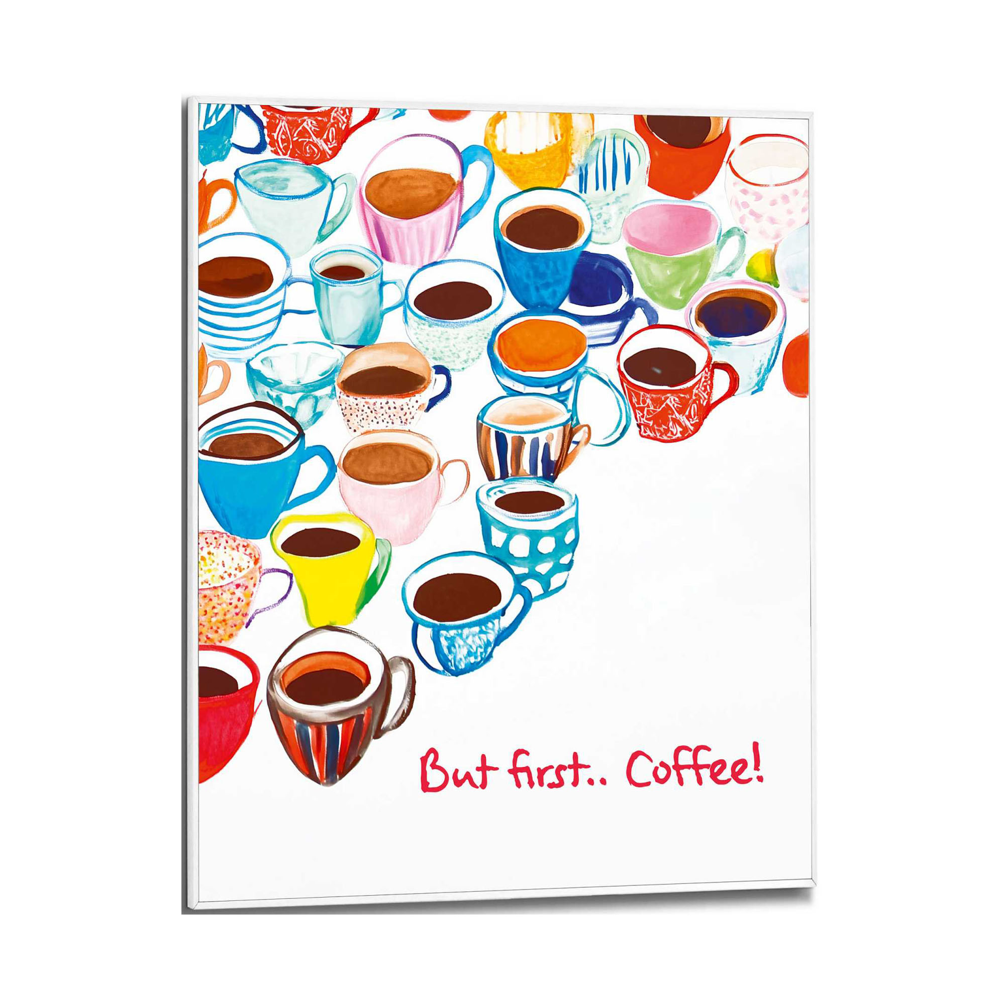Frontansicht des Wandbilds „Many Coffees“ in Mehrfarbig, Größe 40 × 50 cm; das vollständige Motiv ist zu sehen.