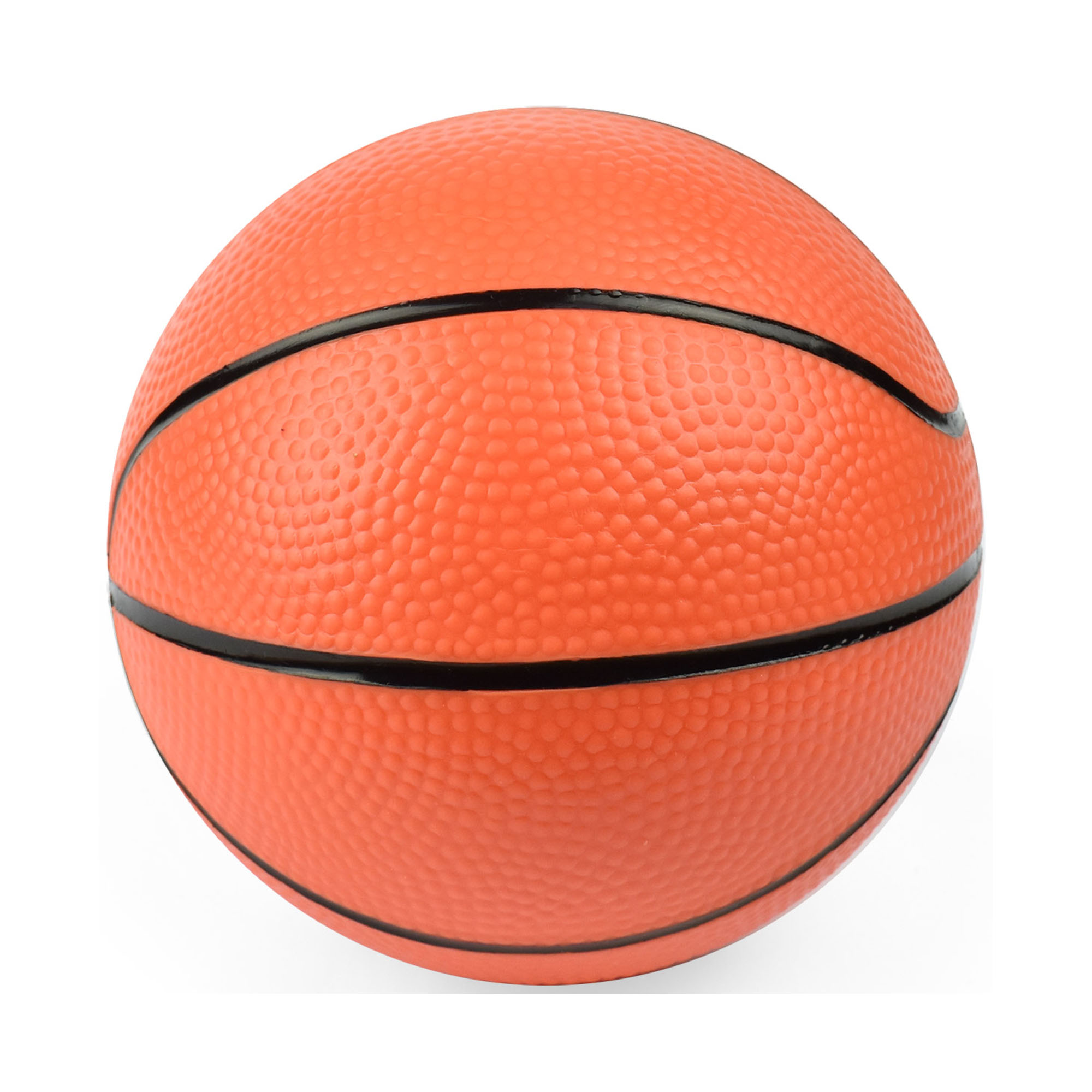 Drei Mini-Bälle für Basketball, Fußball und American Football, mit dem orangefarbenen Mini-Basketball einzeln gezeigt.