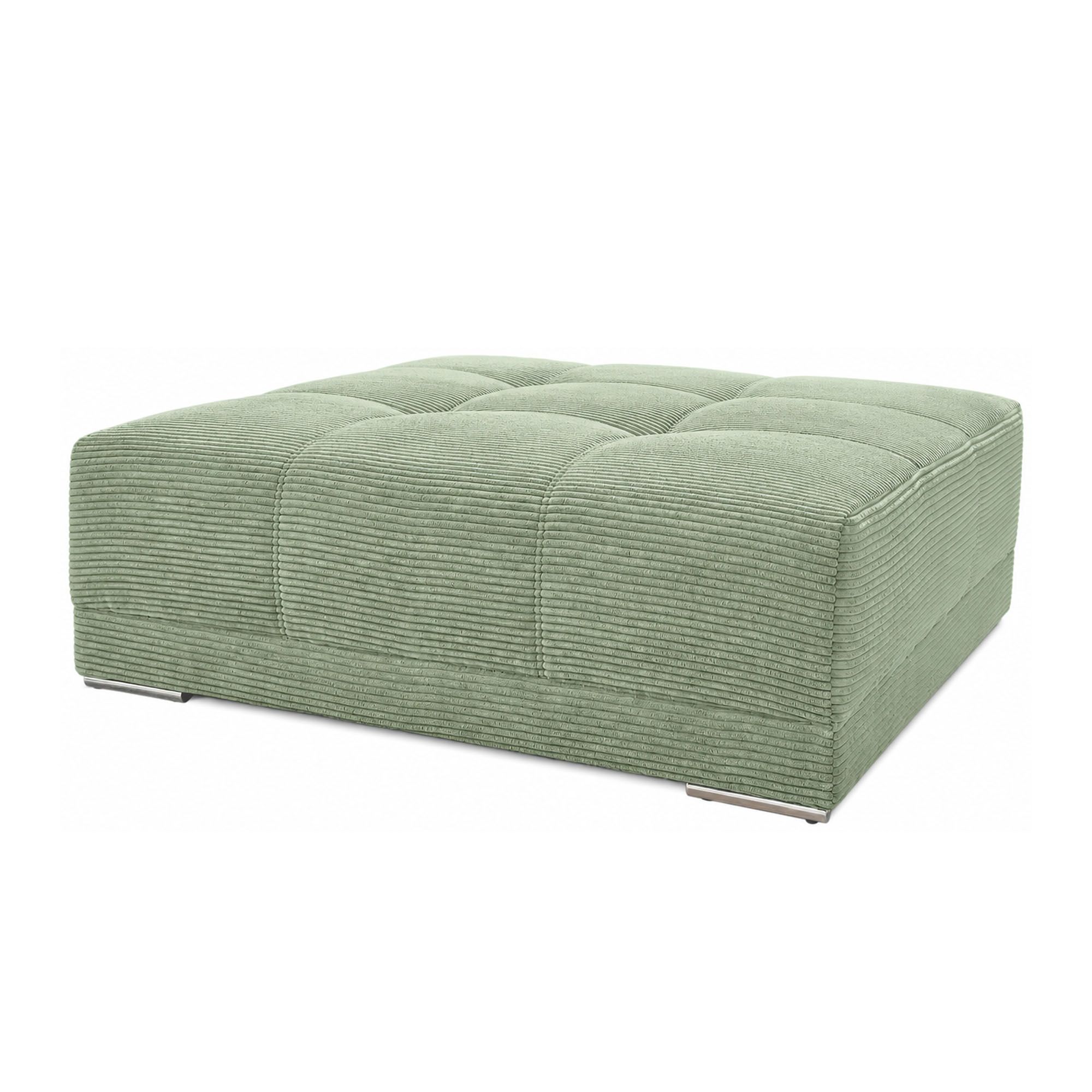 Quadratischer XXL Hocker in Dunkelgrün mit modernem Cordbezug auf weißem Hintergrund