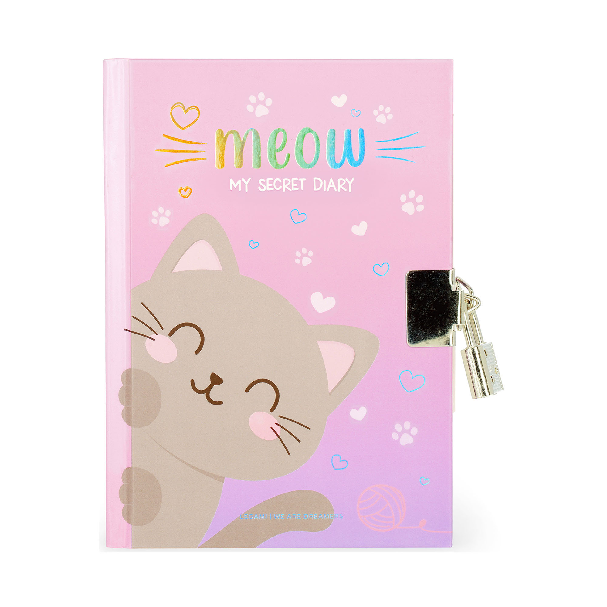 Geheimes Tagebuch mit Schloss – Katze von Legami: Rosa Tagebuch mit Katzenmotiv und kleinem Schloss.