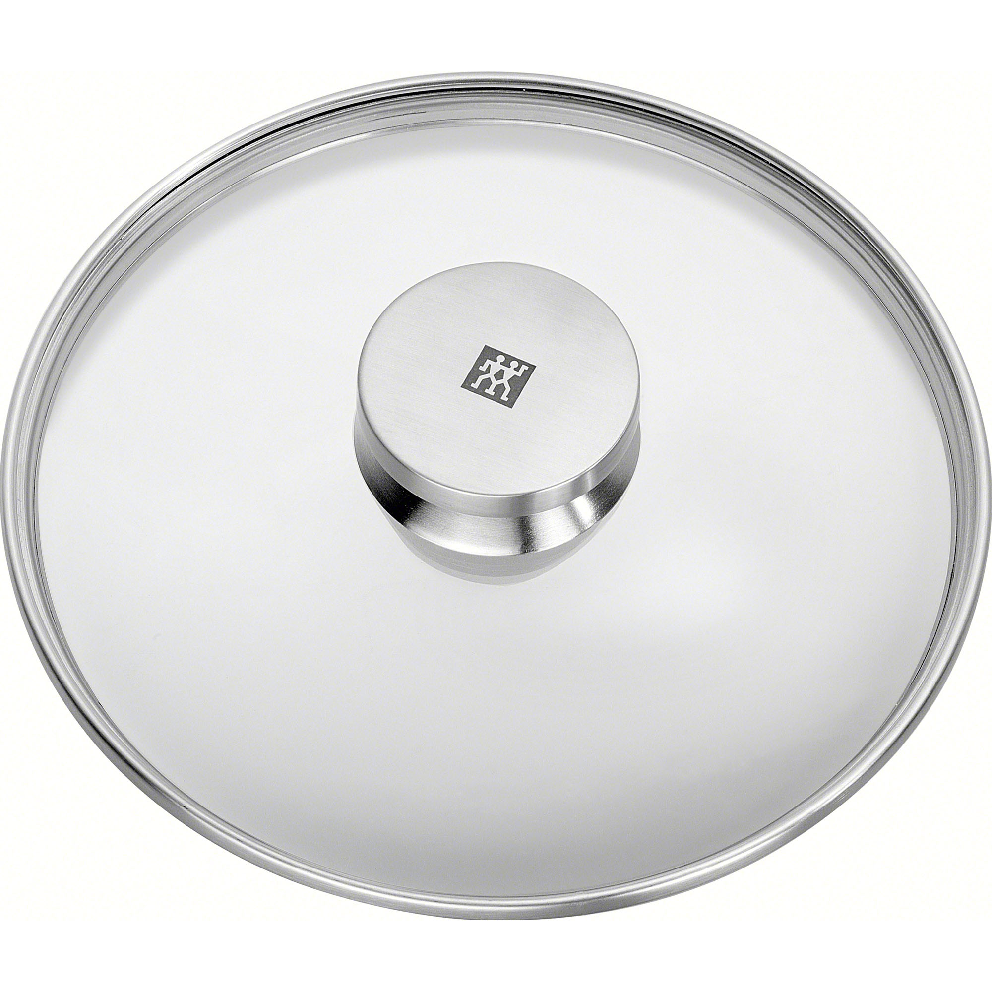 Runder Glasdeckel mit Edelstahlrand und Metallknauf, Serie Twin Specials von ZWILLING, Ø 20 cm, freigestellt auf weißem Hintergrund.