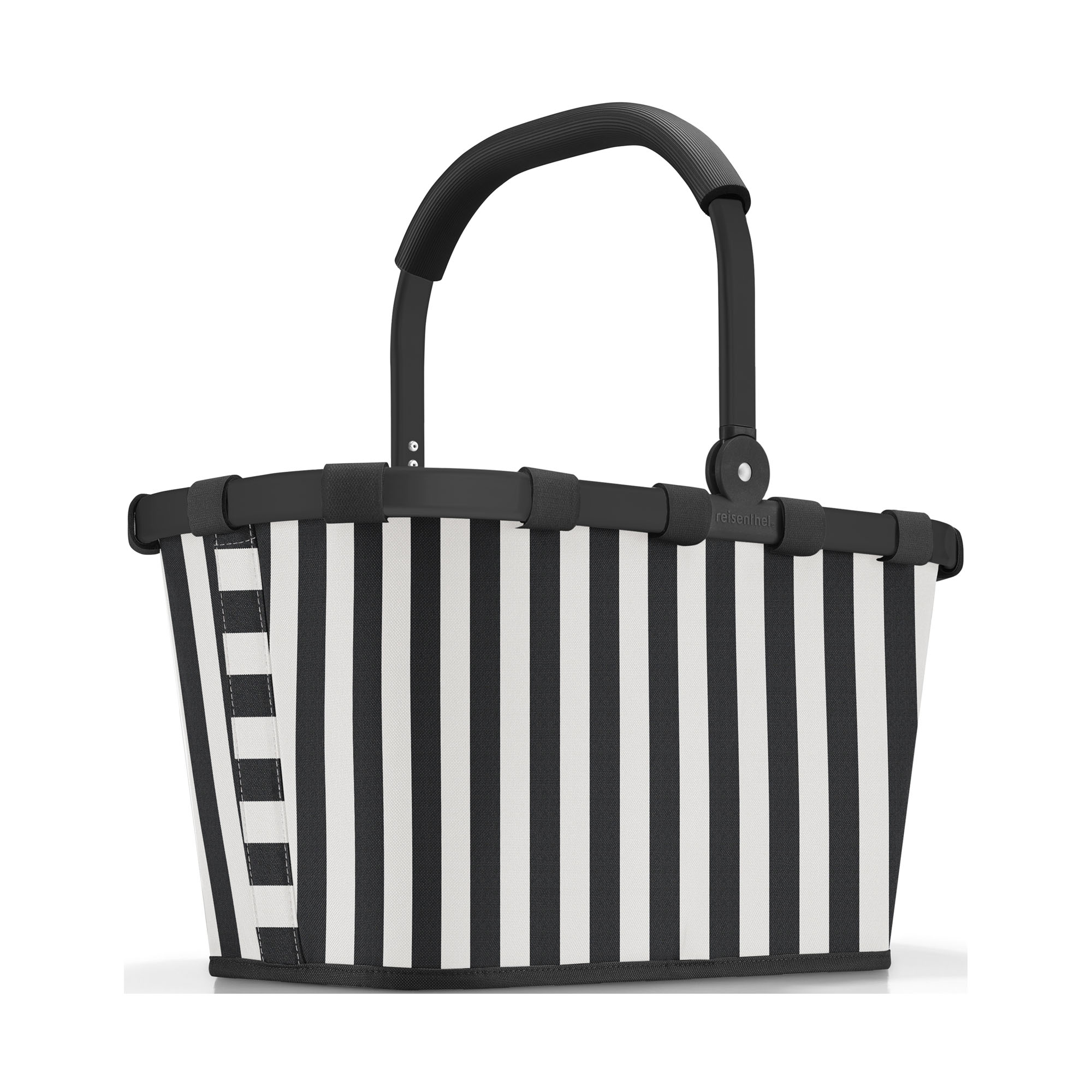 Carrybag Summerstripes Black mit schwarz-weißen Streifen, stabilem schwarzem Rahmen und gepolstertem Tragegriff