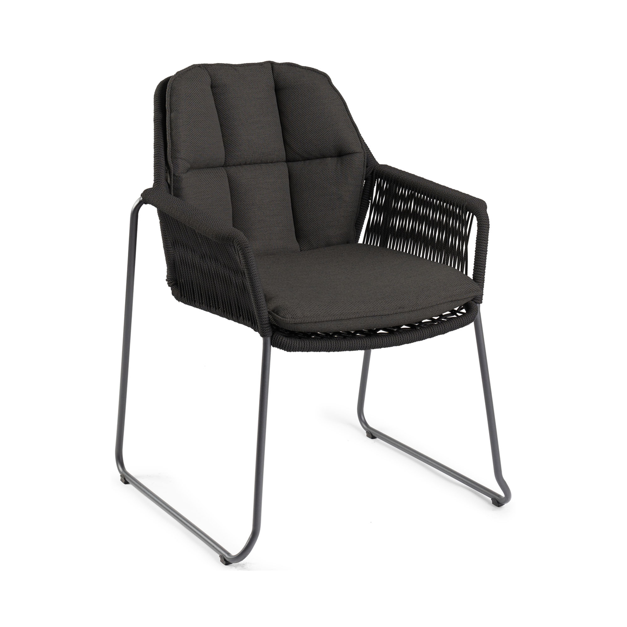 Dining Stuhl mit Gestell in Charcoal-Farbe und schwarzem Bezug, Frontansicht