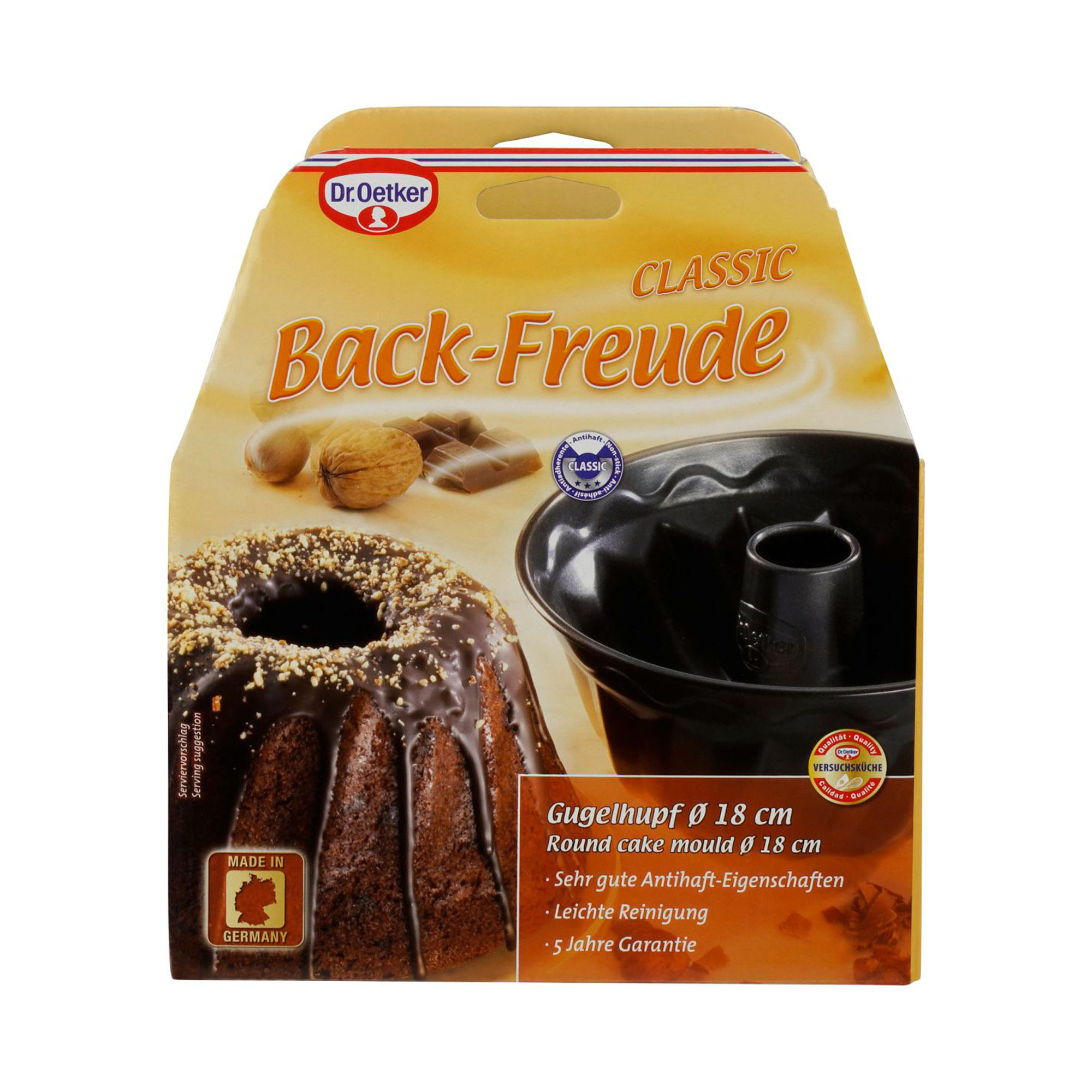 Verpackung der Dr Oetker Gugelhupfform 18 cm mit abgebildetem Gugelhupf Kuchen