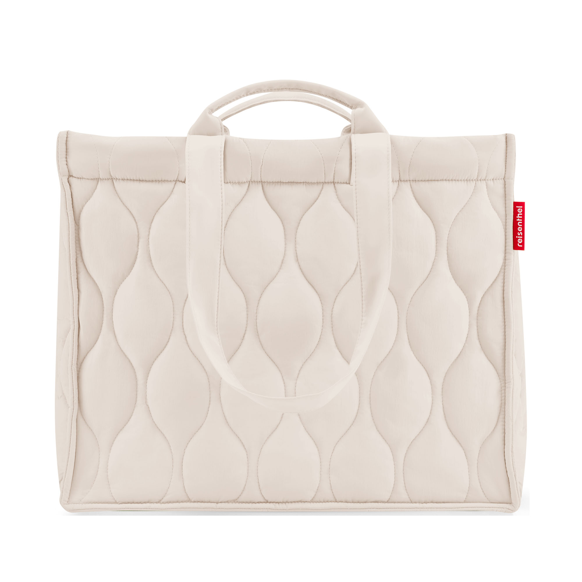 Shopper von Reisenthel, Modell Softshopper, in hellem Steinbeige mit Steppstruktur, frontal mit zusammengelegten kurzen Tragegriffen