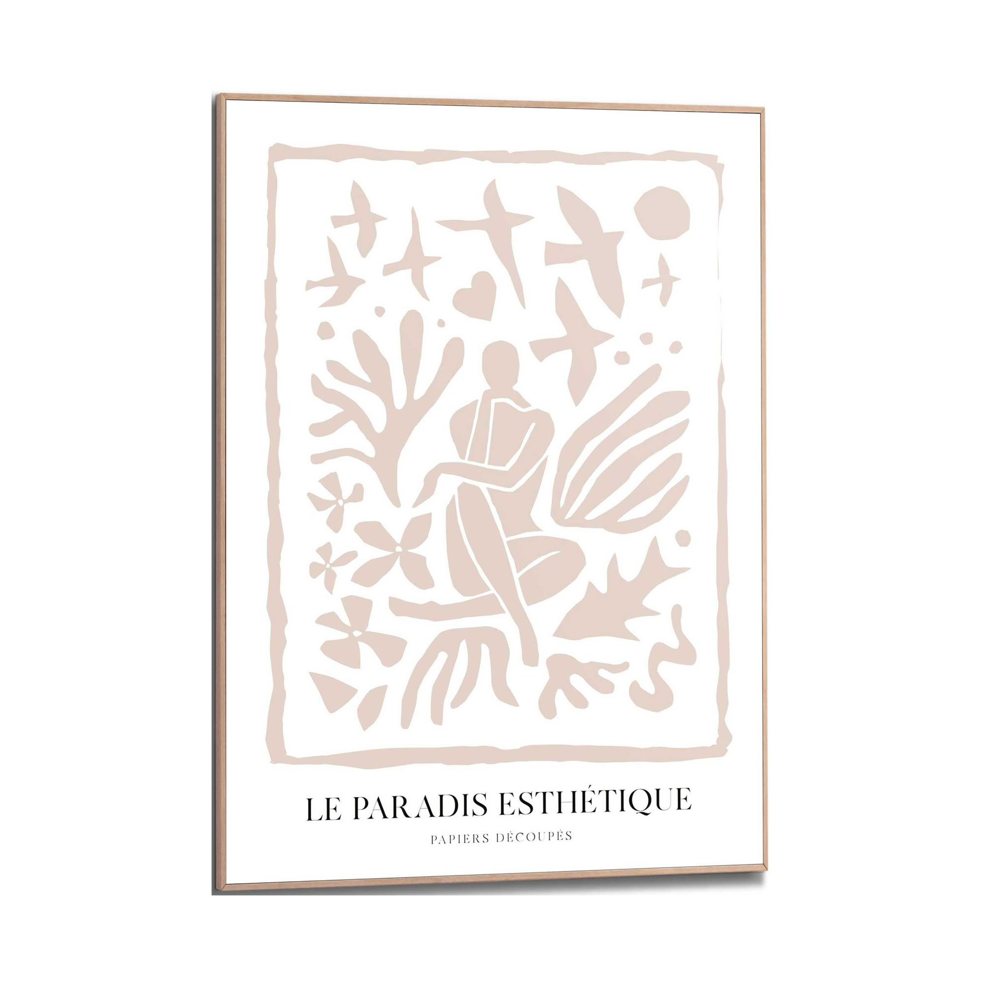 Frontansicht des Wandbilds „Papiers Decoupes“ in Beige, Größe 50 × 70 cm; das vollständige Motiv ist zu sehen.