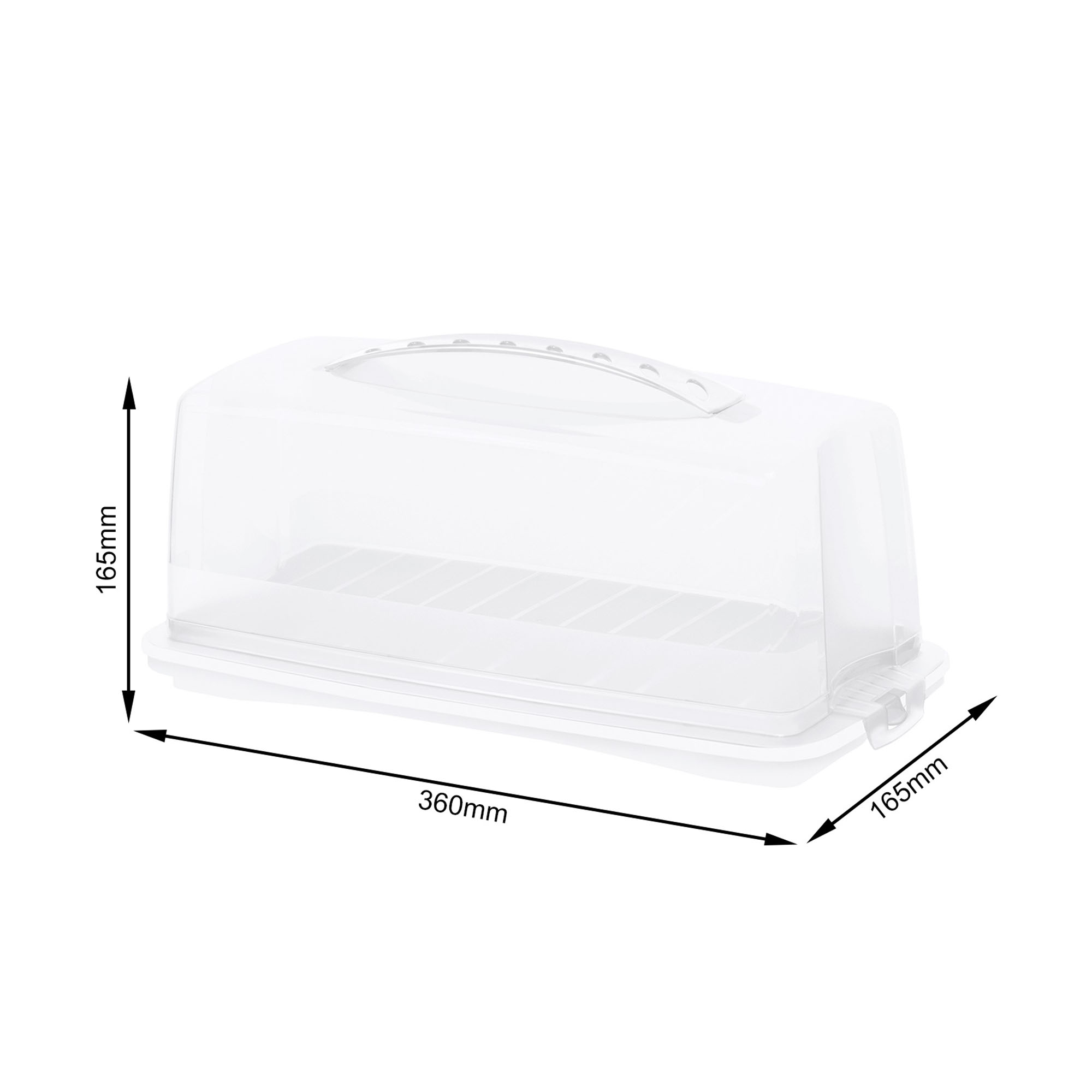 Butterdose mit transparenter Haube und eingezeichneten Abmessungen des Produkts