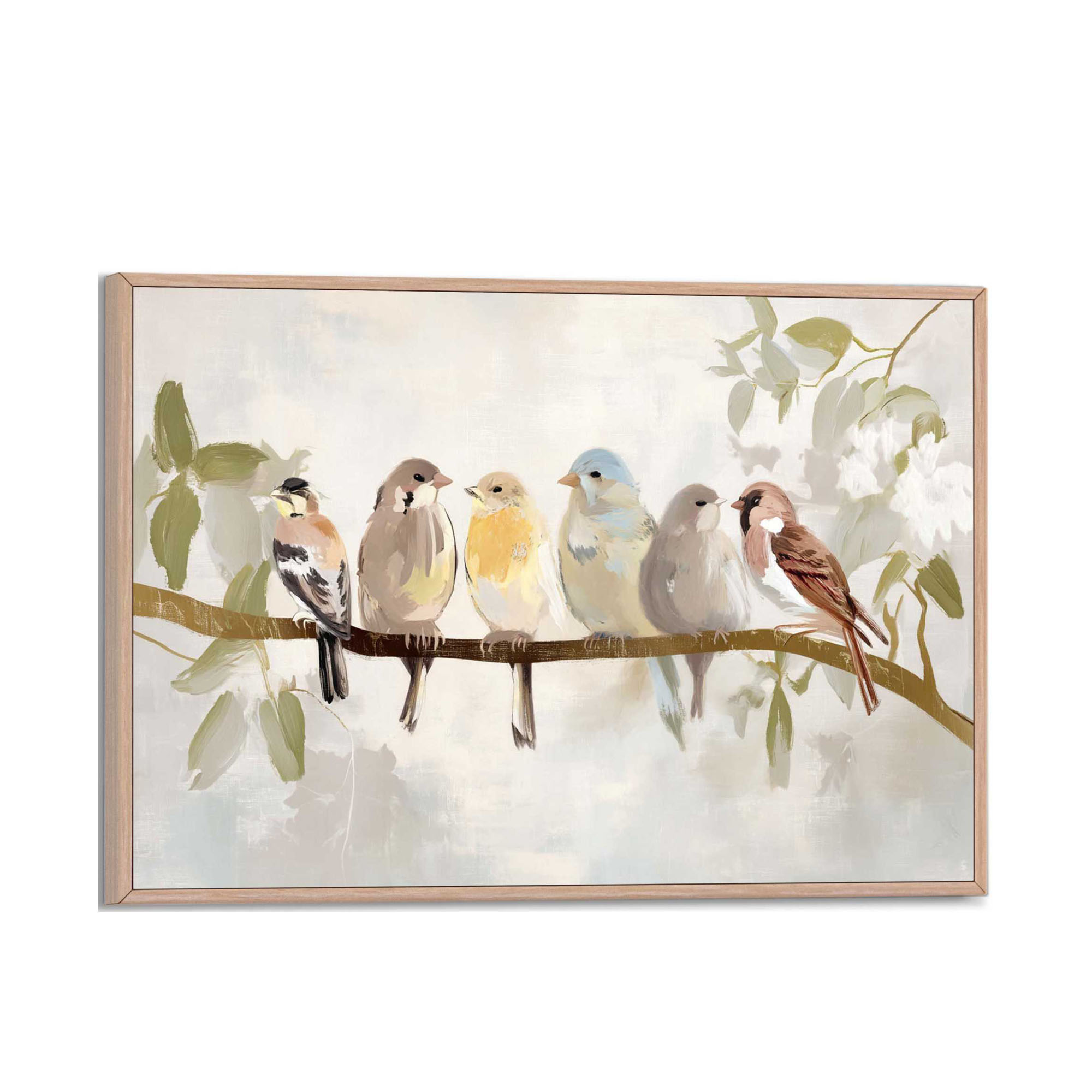 Frontansicht des Wandbilds „Botanical Birdies“ in Beige, Größe 20 × 30 cm; das vollständige Motiv ist zu sehen.