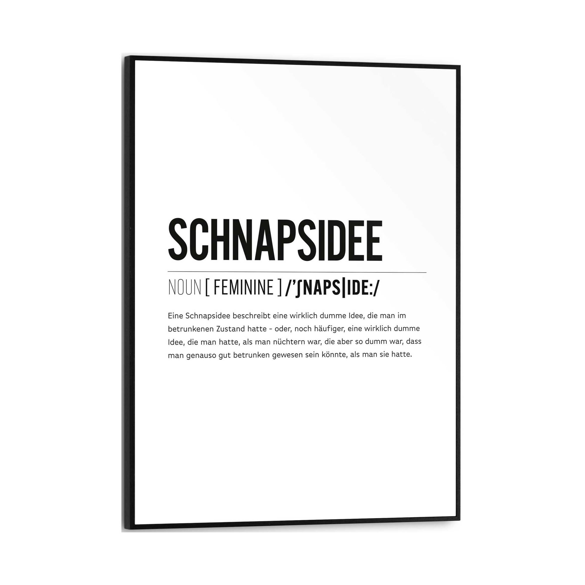 Frontansicht des Wandbilds „Schnapsidee“ in Schwarz-Weiß, Größe 30 × 40 cm; das vollständige Motiv ist zu sehen.