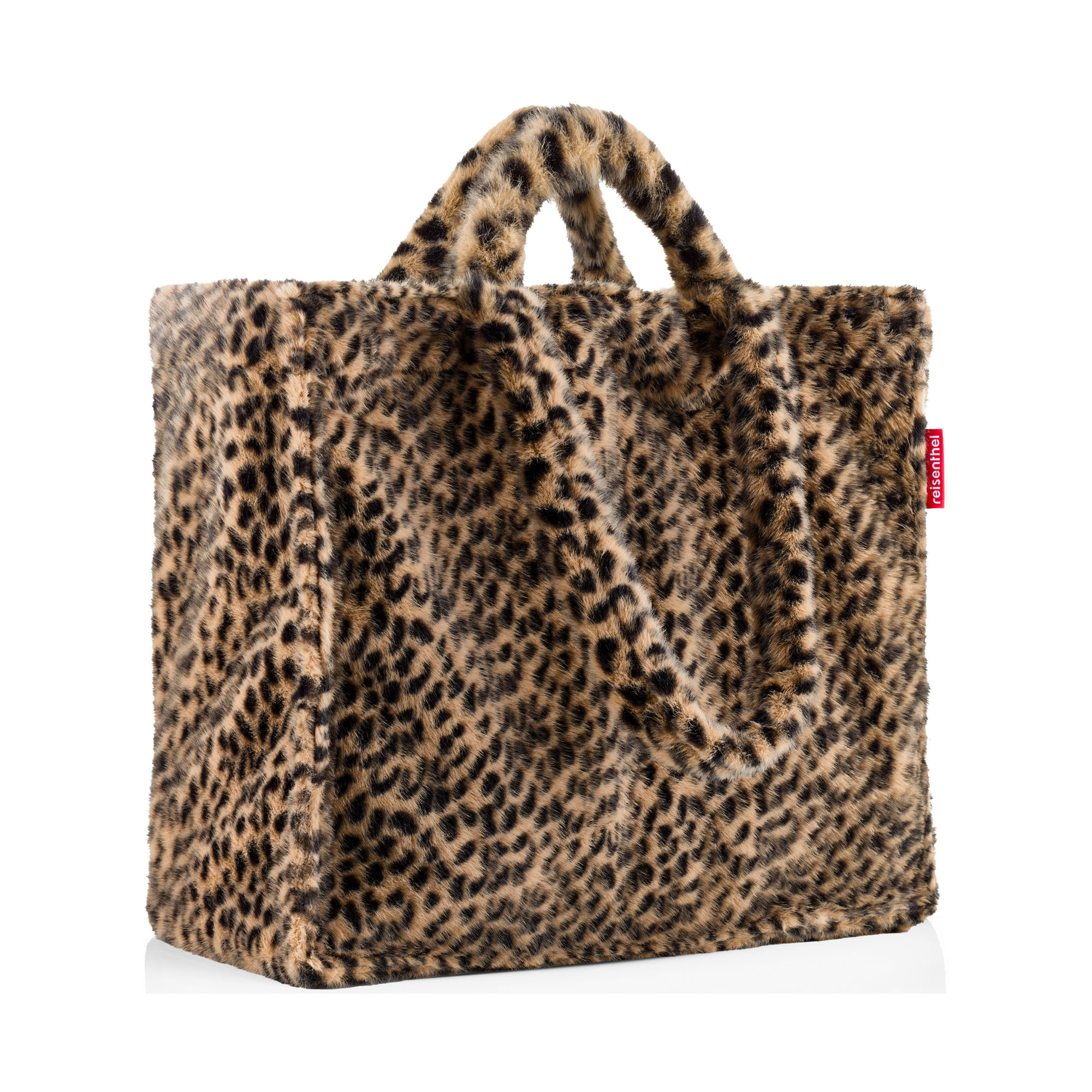Shopper von Reisenthel, Modell Softshopper, in Braun und Schwarz mit Leopardenmuster aus Fellimitat, frontal mit sichtbaren langen Schulterhenkeln