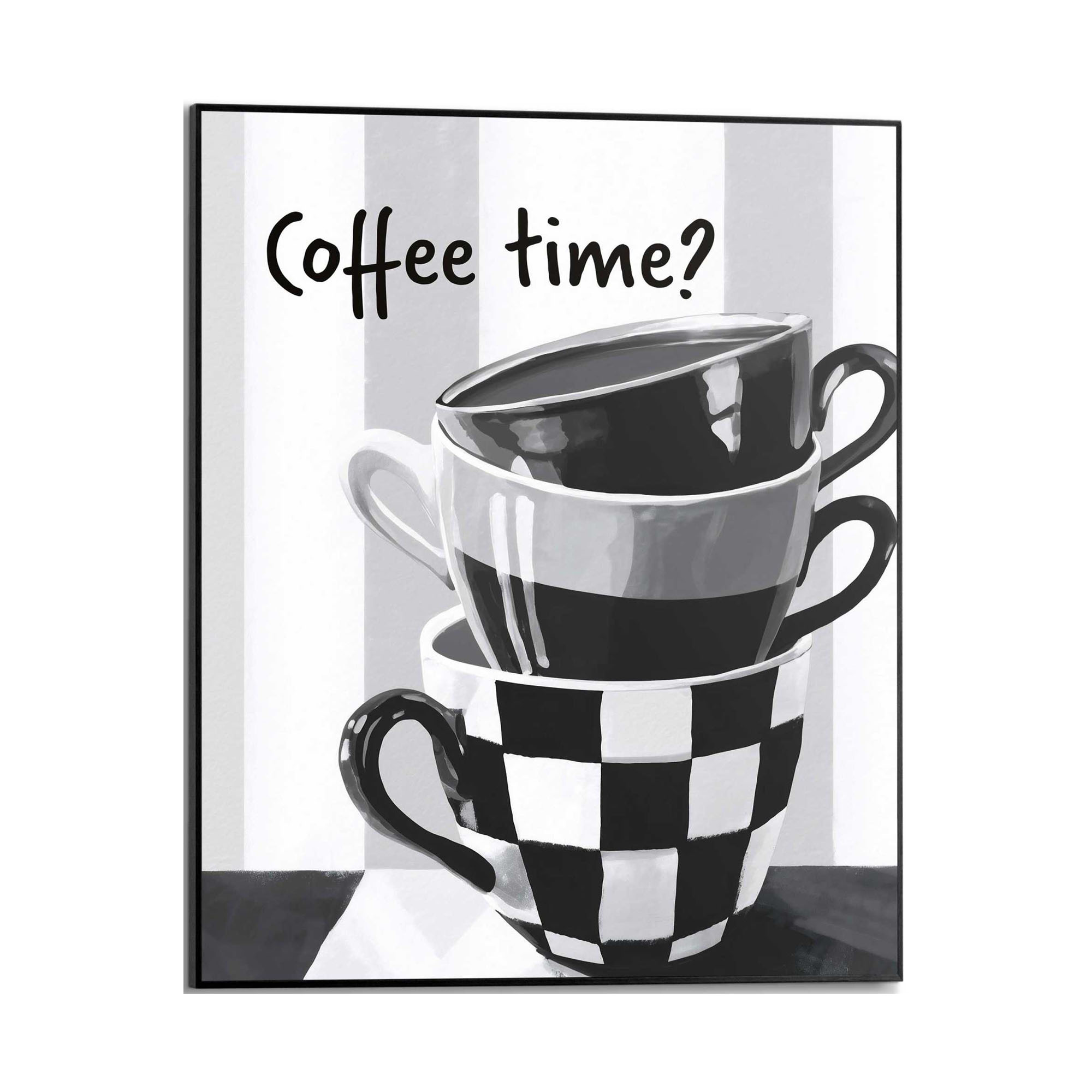 Frontansicht des Wandbilds „Coffee Time“ in Schwarz-Weiß, Größe 40 × 50 cm; das vollständige Motiv ist zu sehen.