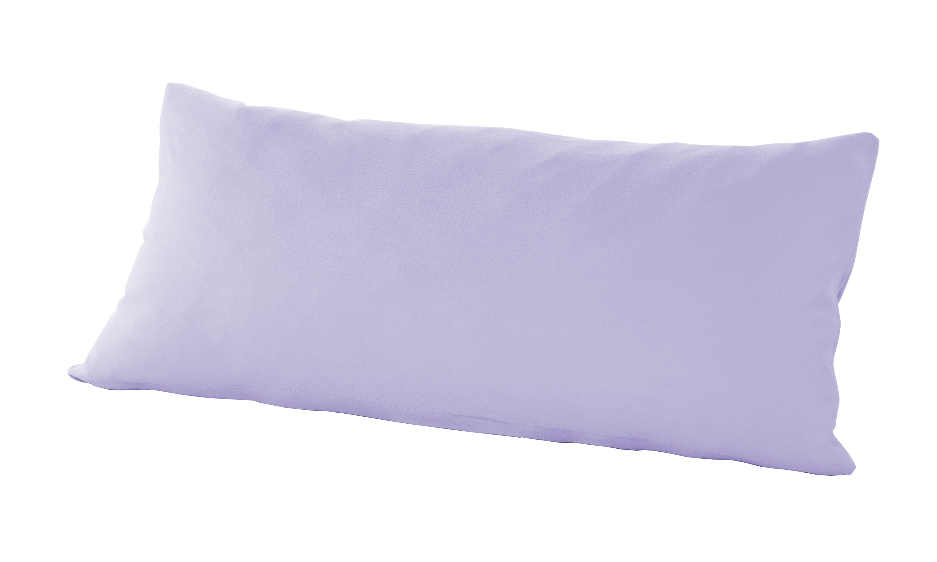 Rechteckigen Kissen mit Bezug in Lavendel, vollständig in frontaler Ansicht vor weißem Hintergrund dargestellt; Größe 40 x 80 cm.