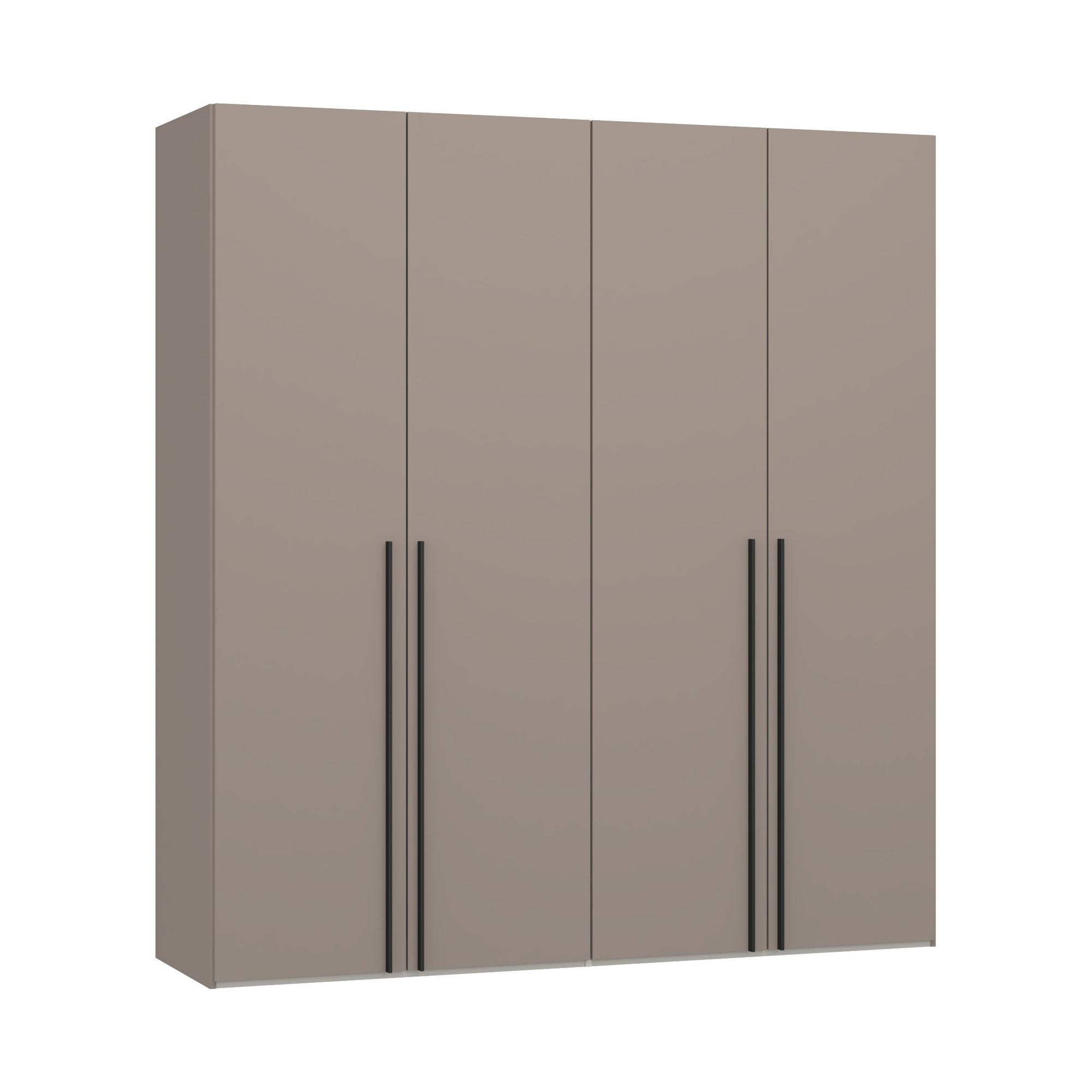Viertüriger Kleiderschrank mit glatten Fronten und langen Griffleisten in Frontalansicht