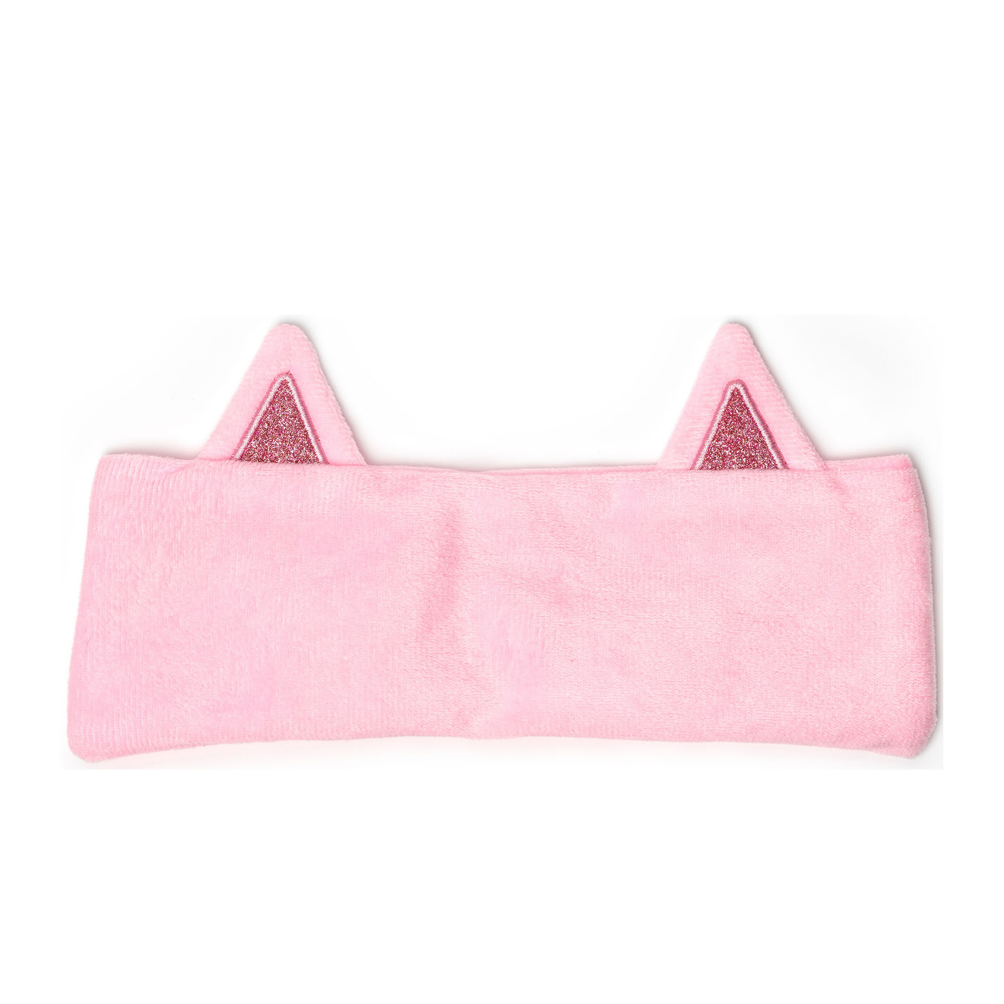 Rosa Haarband mit Katzenohren, flach liegend mit gut sichtbaren Ohren und Dekorelementen gezeigt.