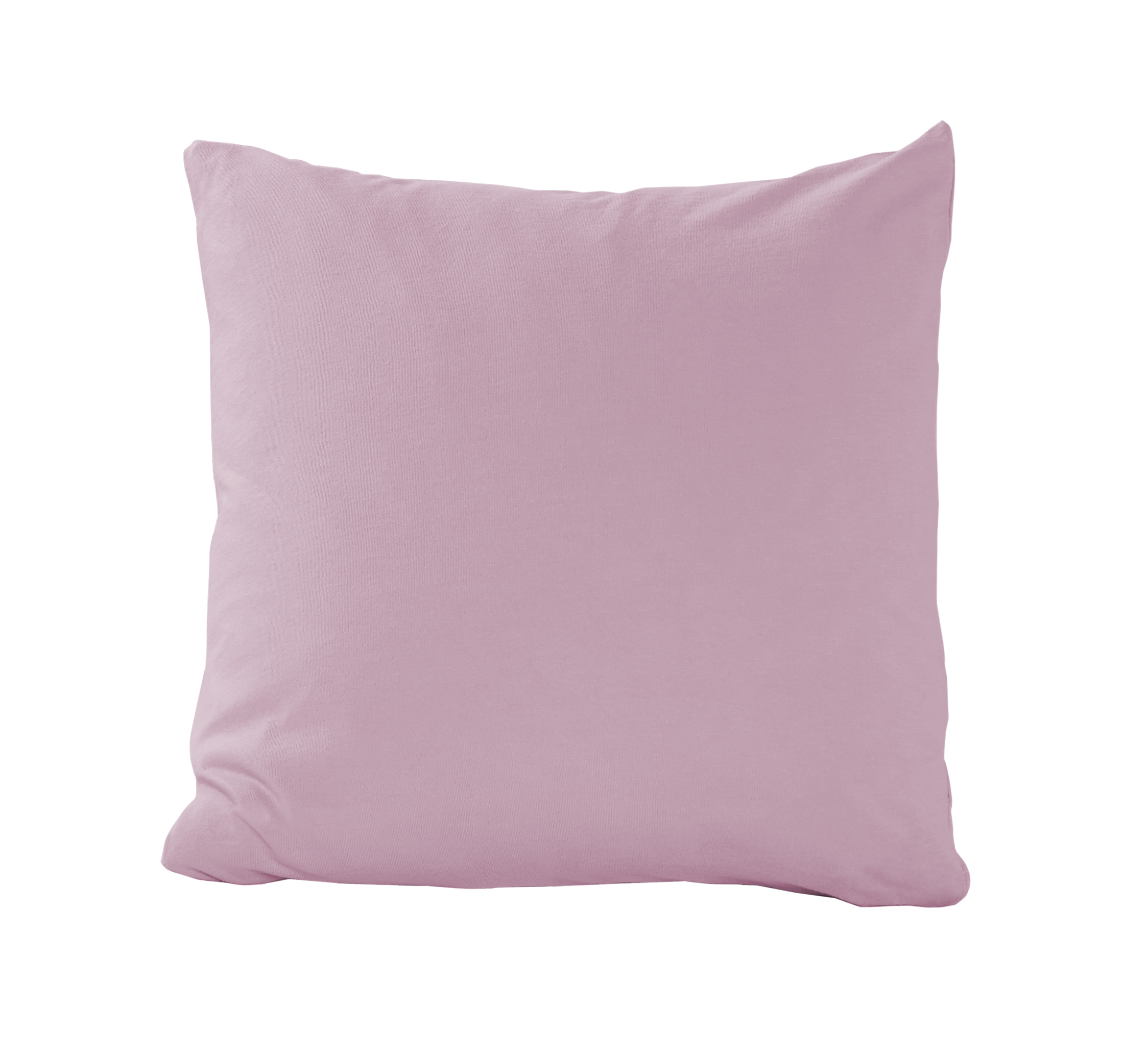 Quadratischen Kissen mit Bezug in Mauve, vollständig in frontaler Ansicht vor weißem Hintergrund dargestellt; Größe 40 x 40 cm.