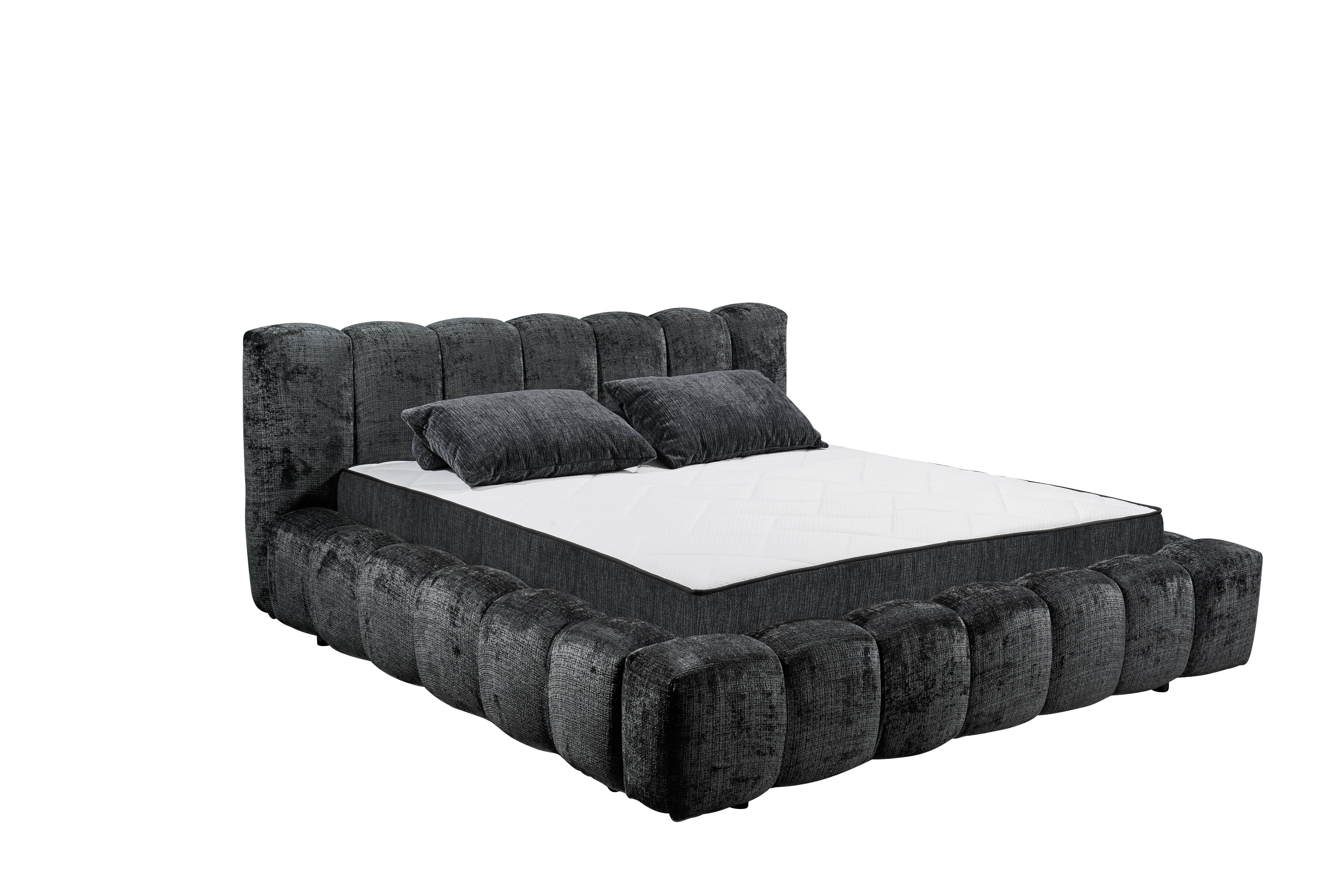 Polsterbett „Cremona 97 Black“ mit Premium-9-Zonen-Tonnentaschenfederkern-Matratze, Rollrost und Kissen, Liegefläche 180x200 cm, schräg fotografiert