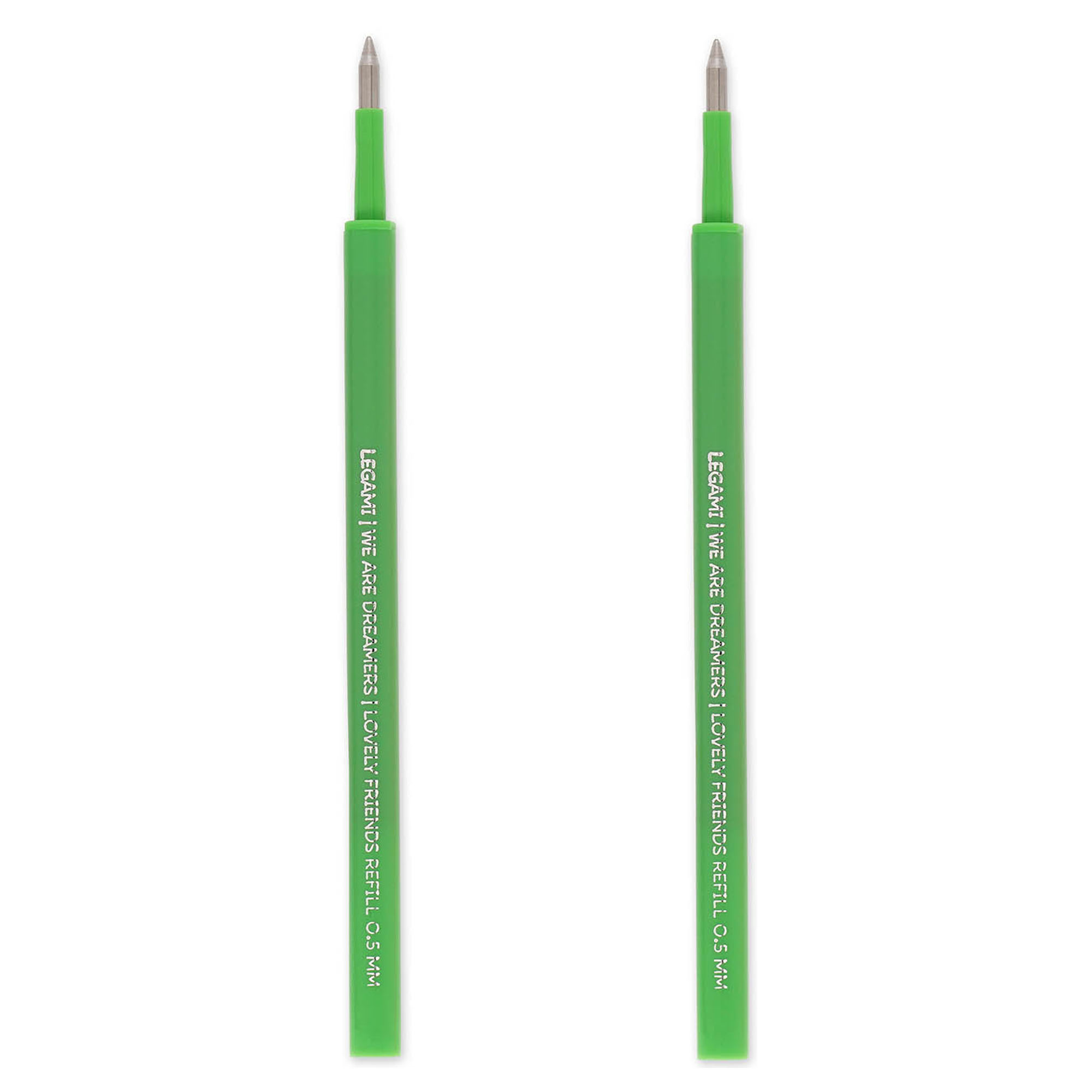 Zweierpack grüne Stiftminen, mit zwei einzelnen Minen senkrecht nebeneinander dargestellt.
