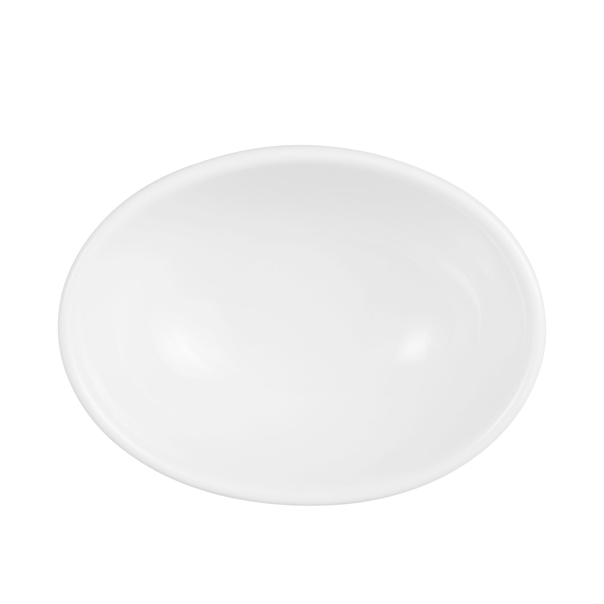 Schale in Weiß. Sichtbare Merkmale: oval, kompakt und weich gerundet. Darstellung: Draufsicht.