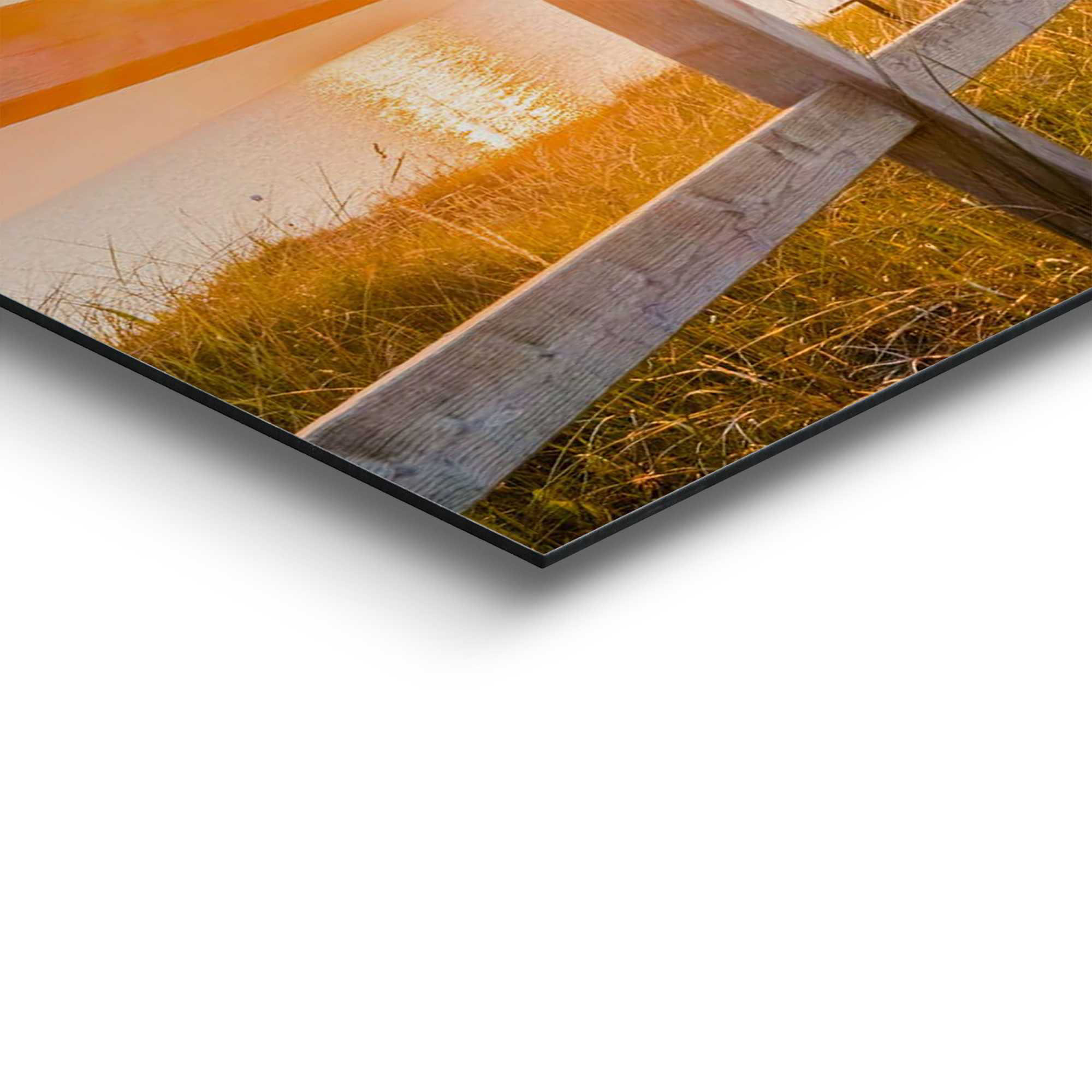 Detailaufnahme einer Ecke des Wandbilds „Beach Boardwalk“, 30 × 90 cm; Oberfläche, Kante und Materialstärke sind sichtbar.