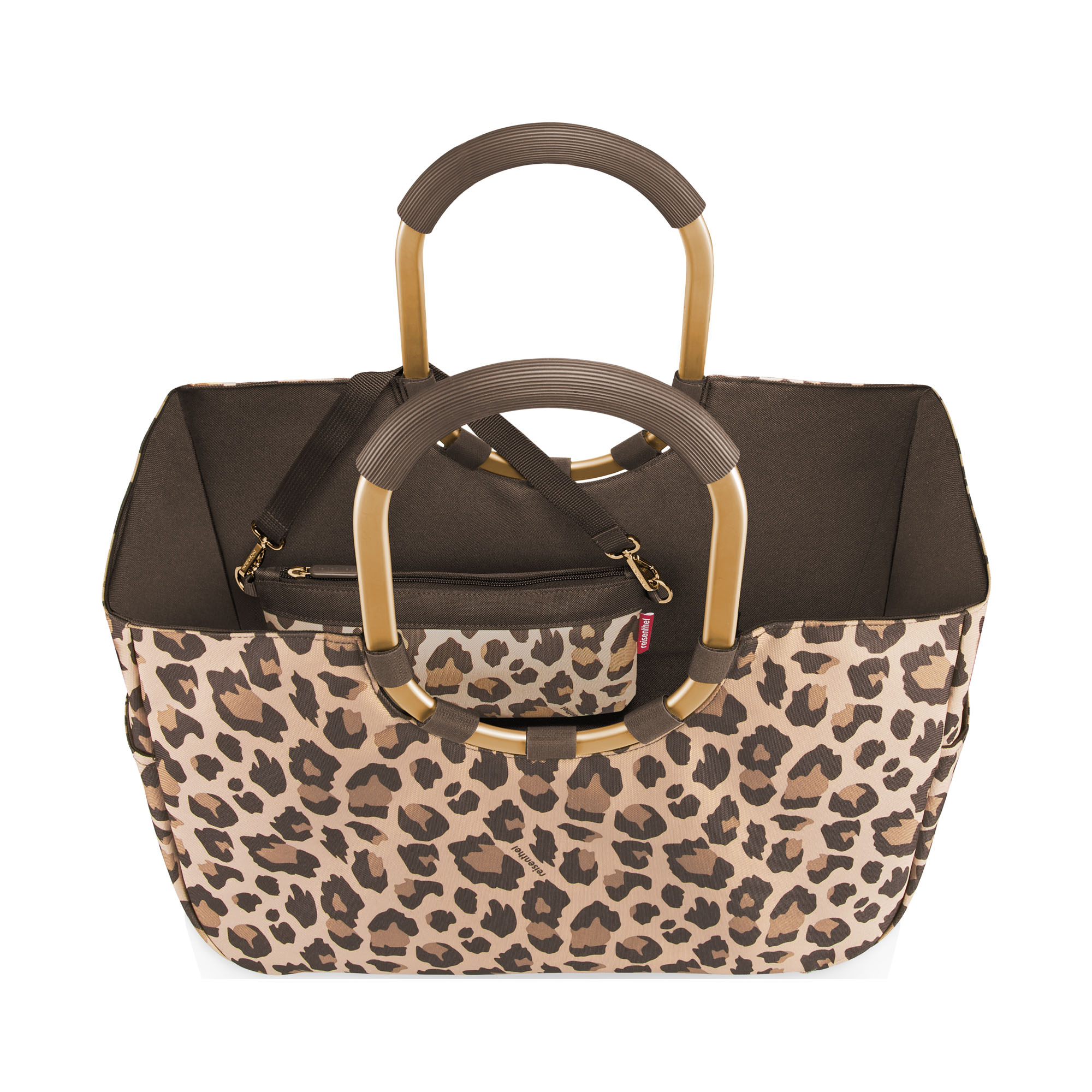 Geöffneter Reisenthel Shopper mit Leopardenmuster und herausnehmbarer Innentasche