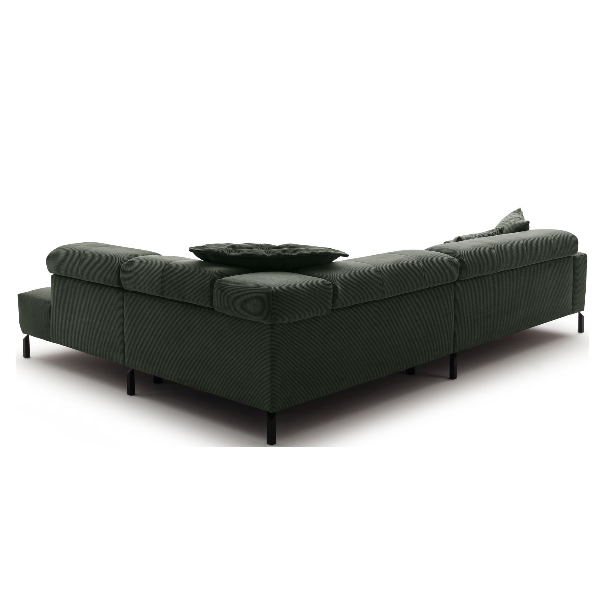 Rückansicht des Ecksofas mit durchgehender Polsterung