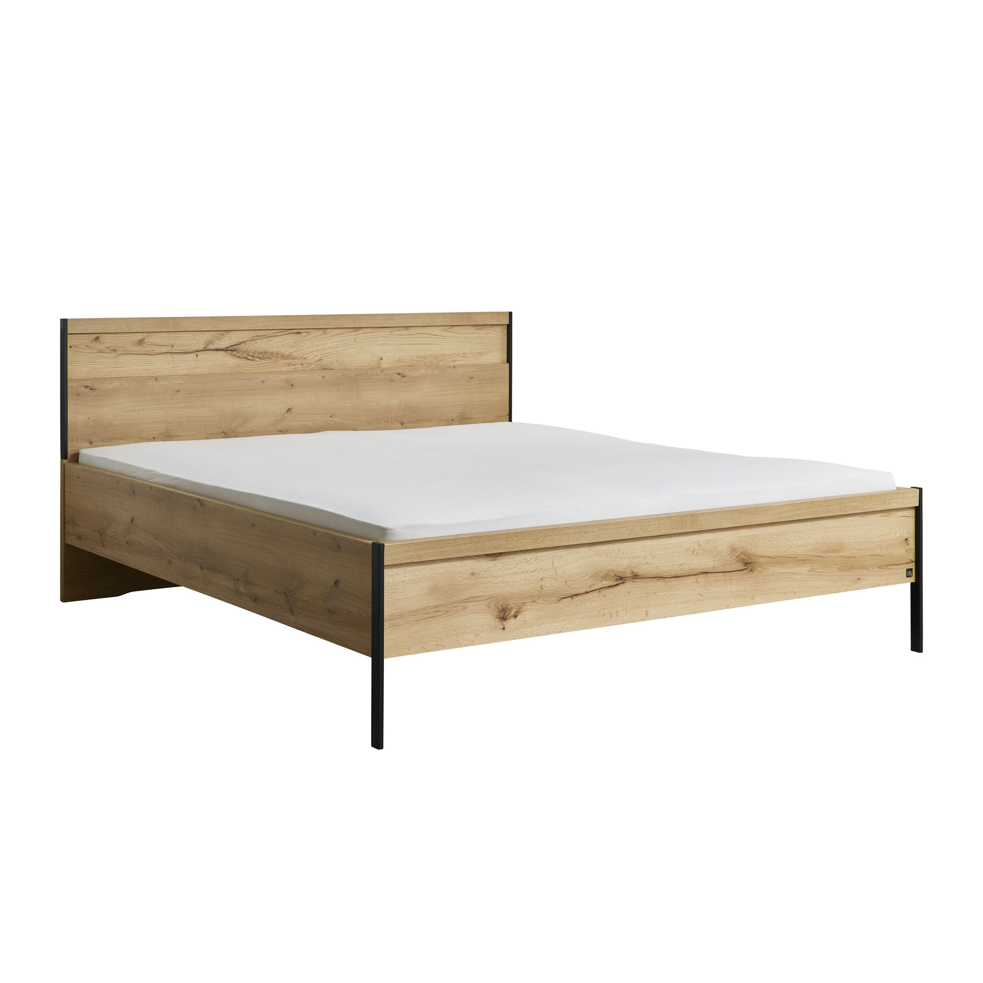 Interliving 1034 Bettgestell in Holzoptik mit schwarzem Metallrahmen und Kopfteil