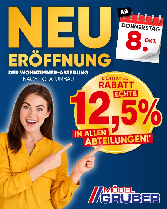 Große Neueröffnung der Wohnzimmer-Abteilung bei Möbel Gruber