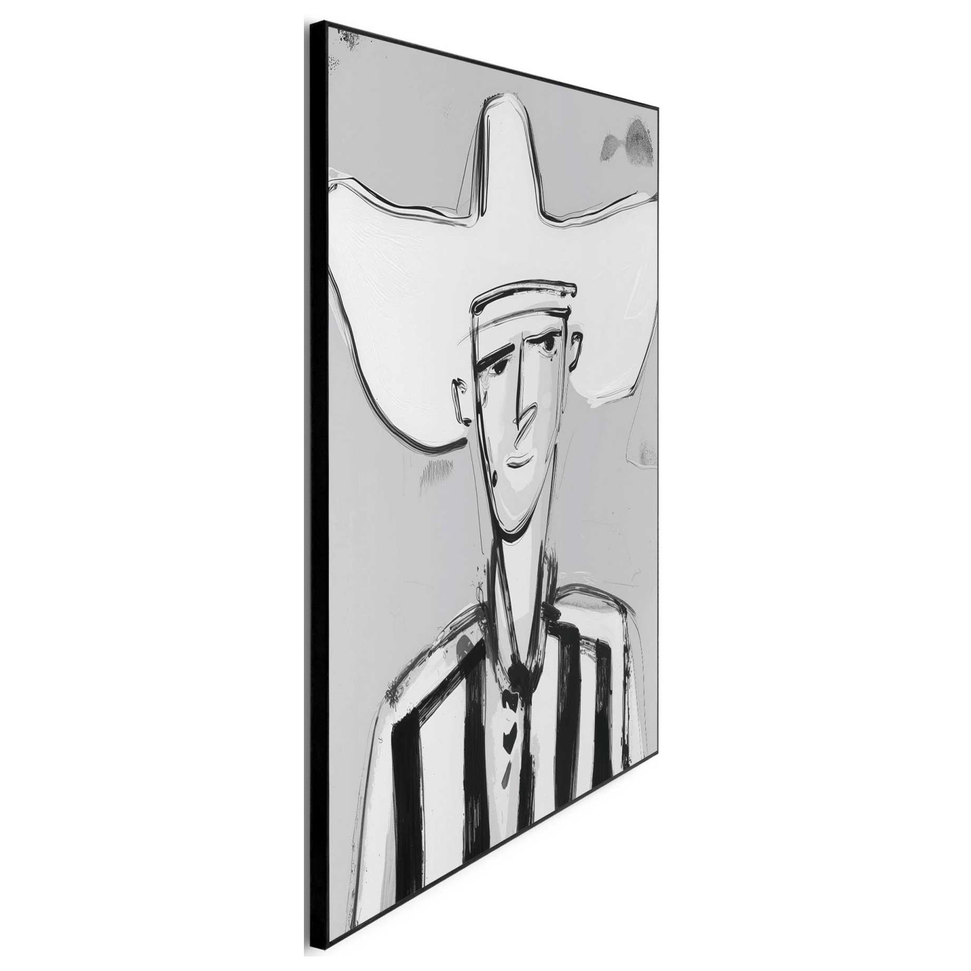 Seitliche Schrägansicht des Wandbilds „Modern Cowboy“, 50 × 70 cm; Profil, Kante und Tiefe des Bildes sind erkennbar.