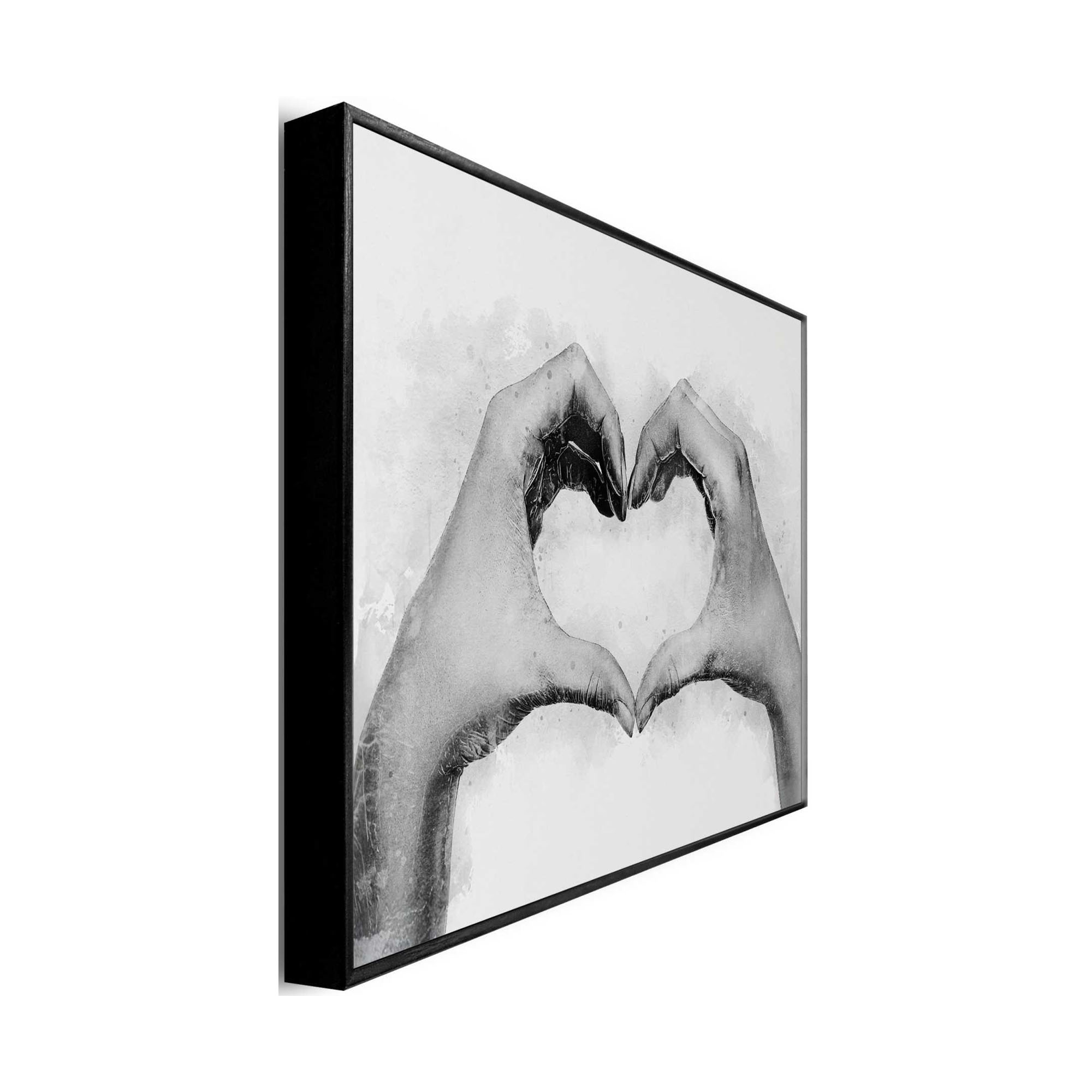 Seitliche Schrägansicht des Wandbilds „Love Sign“, 20 × 30 cm; Profil, Kante und Tiefe des Bildes sind erkennbar.
