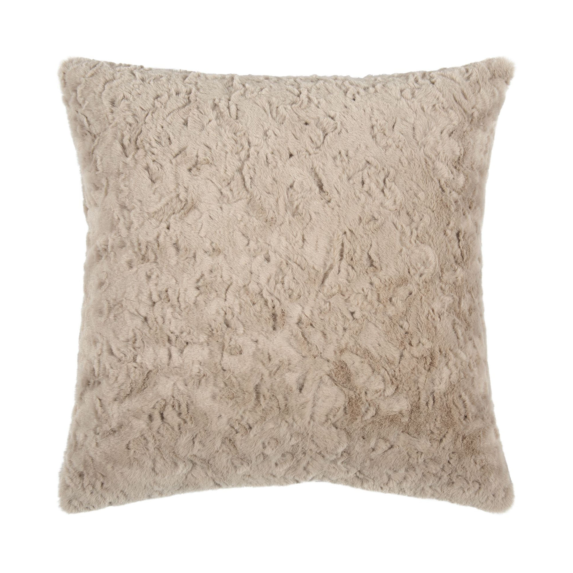 Beige Kissenhülle Flair, 45 × 45 cm, mit dichter hochfloriger Plüschstruktur auf der Vorderseite.