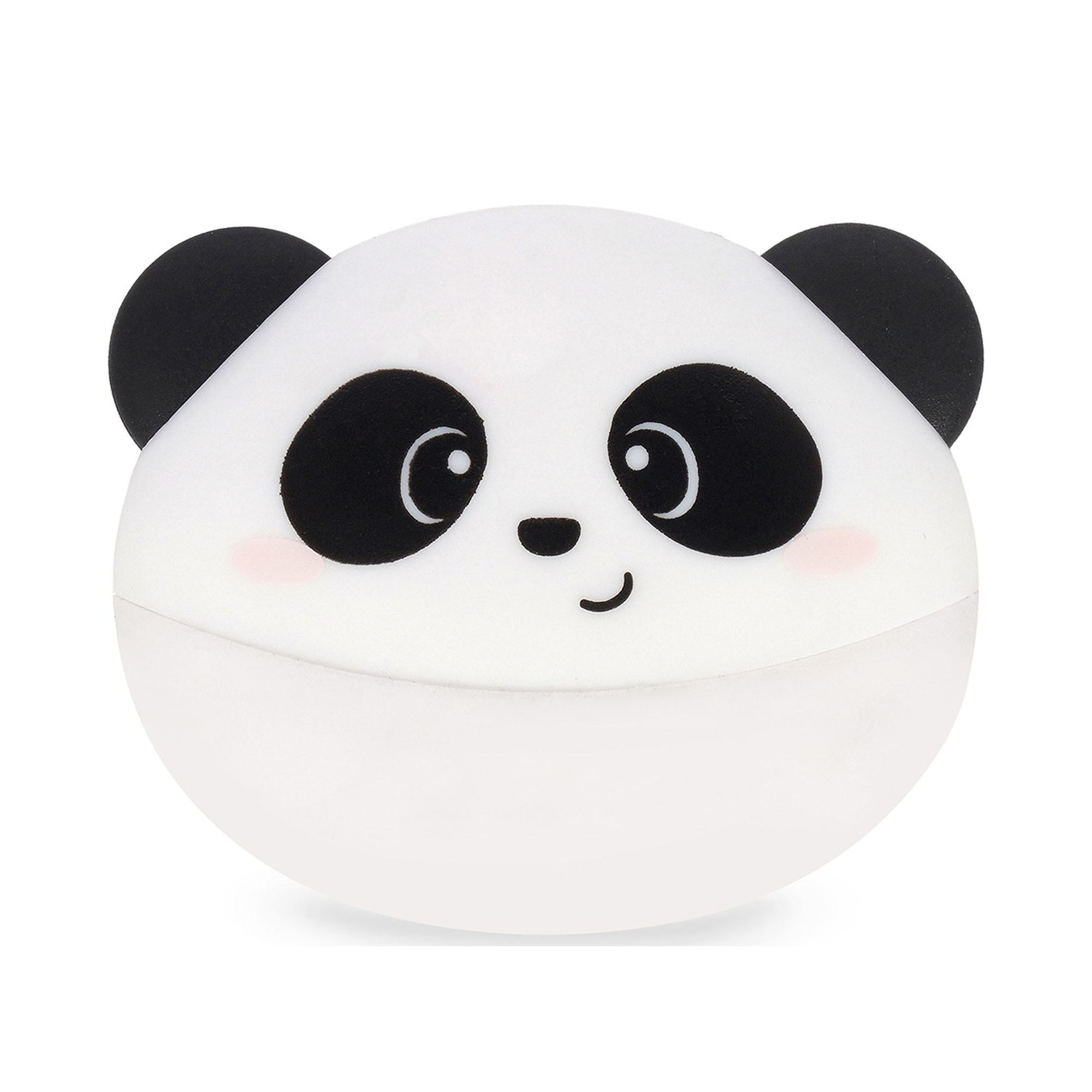 Runder 2-in-1-Radierer im Panda-Design, als geschlossene runde Pandafigur frontal dargestellt.