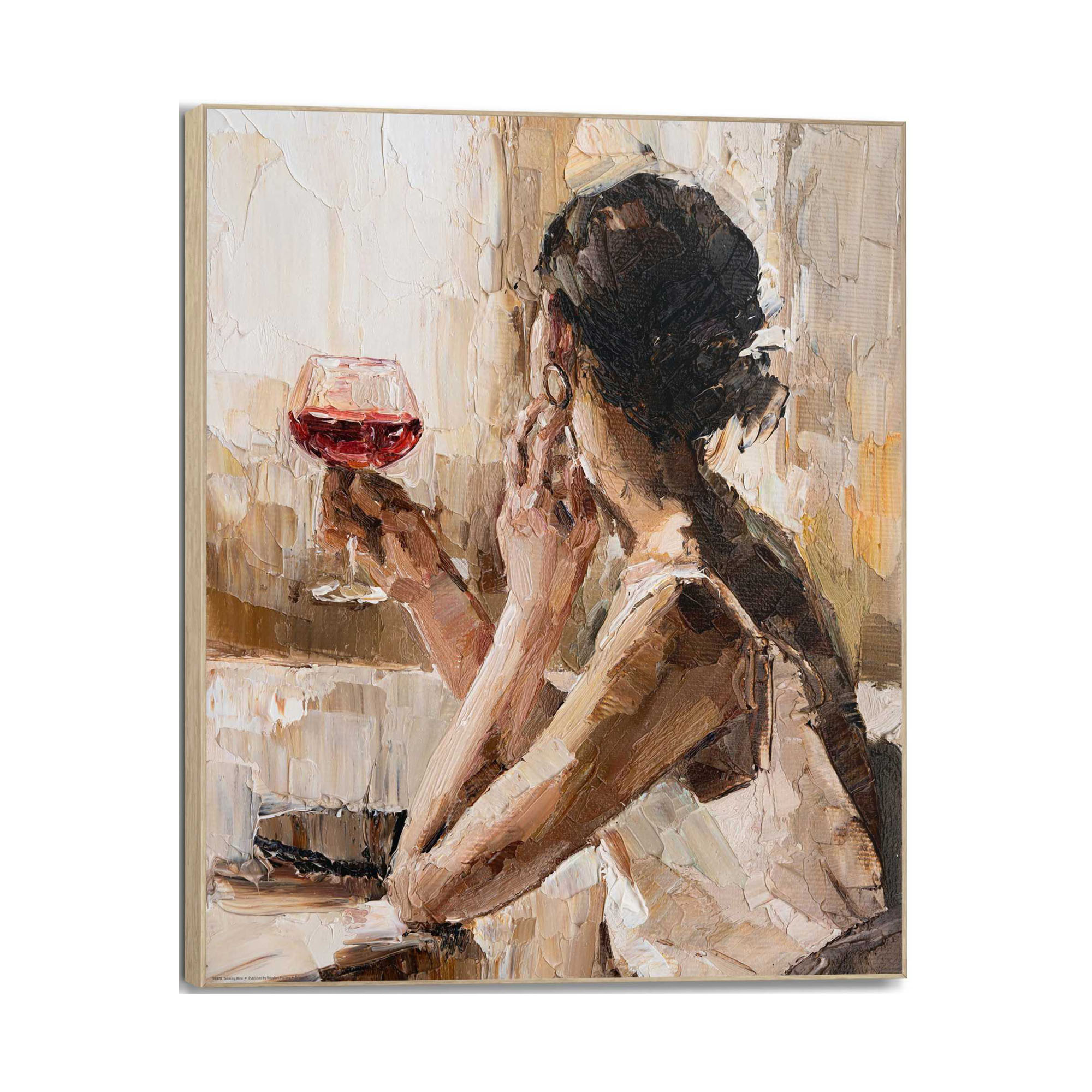 Frontansicht des Wandbilds „Drinking Wine“ in Beige, Größe 50 × 40 cm; das vollständige Motiv ist zu sehen.