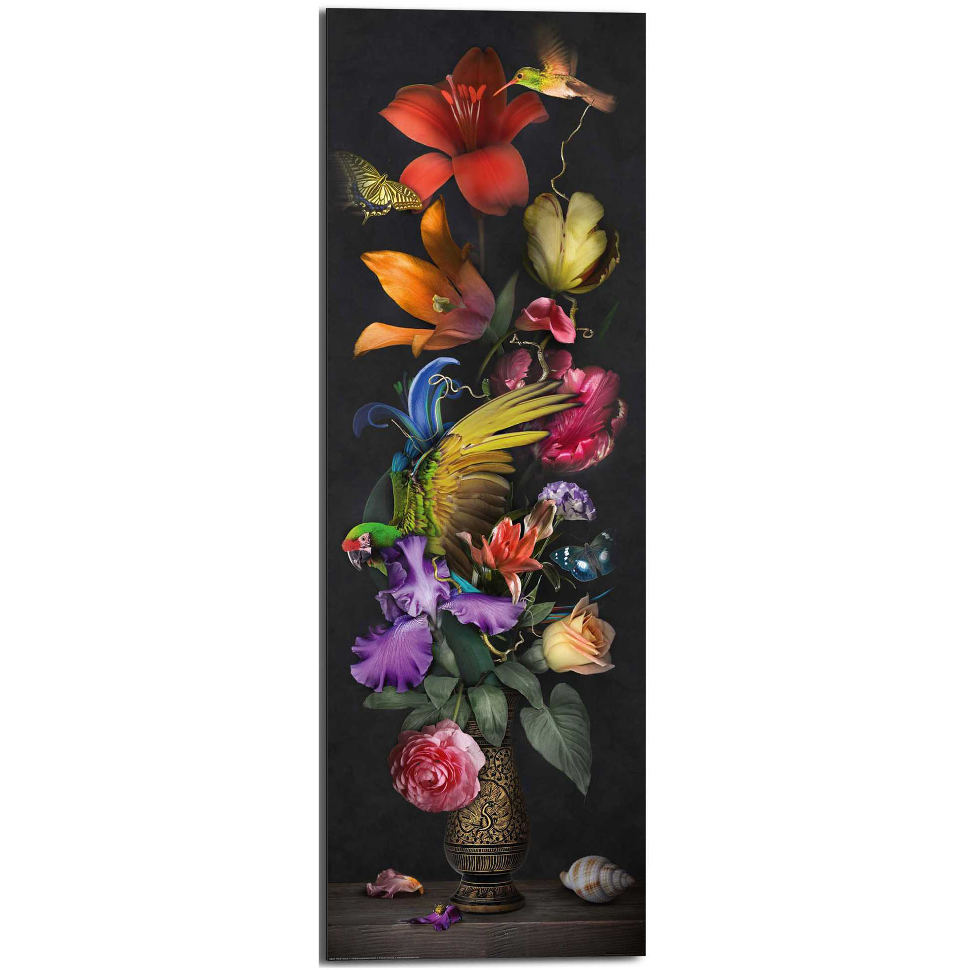 Frontansicht des Wandbilds „Flower Portrait“ in Mehrfarbig, Größe 30 × 90 cm; das vollständige Motiv ist zu sehen.