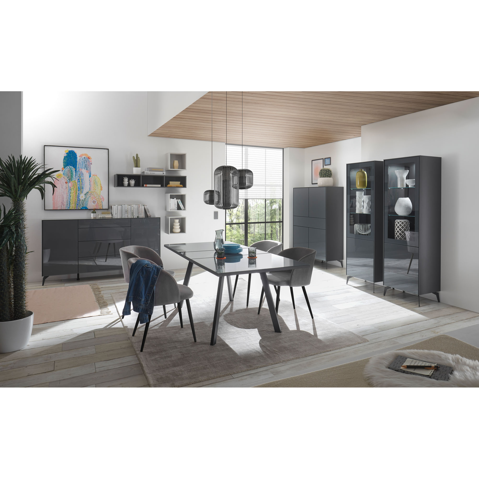 Standvitrine rechts anthrazit matt lack NB / glas anthrazit glanz 61x179x42 cm