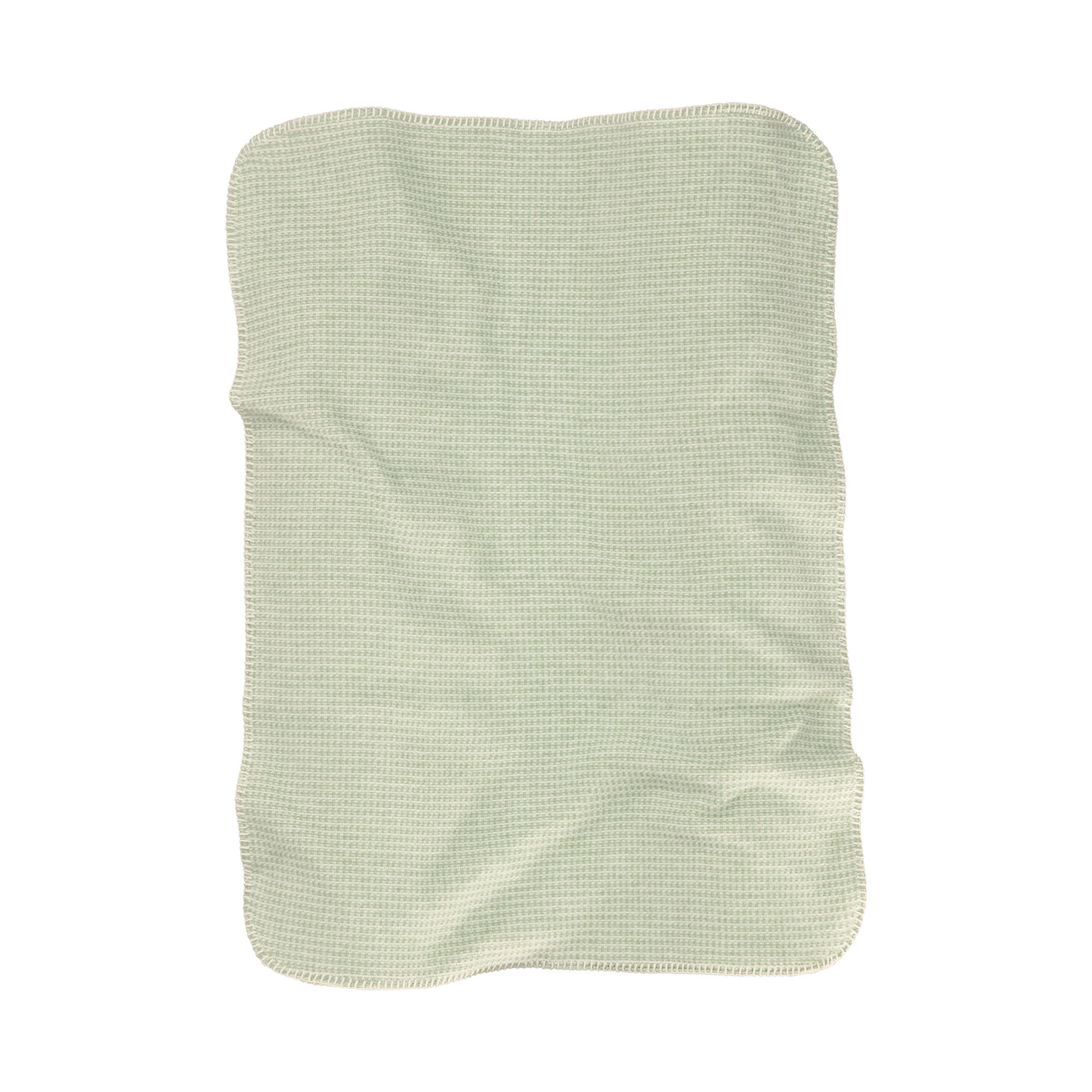 Einfarbig hellgrüne Babydecke Cotton green mit abgerundeten Ecken auf weißem Hintergrund.