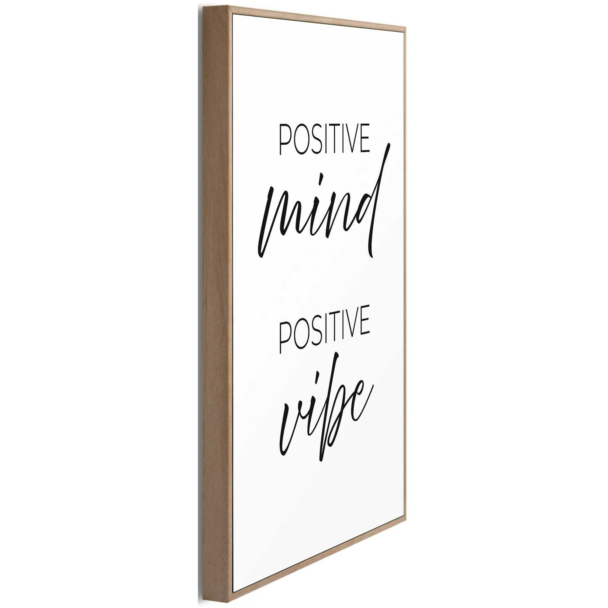 Seitliche Schrägansicht des Wandbilds „Positive Vibes“, 20 × 30 cm; Profil, Kante und Tiefe des Bildes sind erkennbar.
