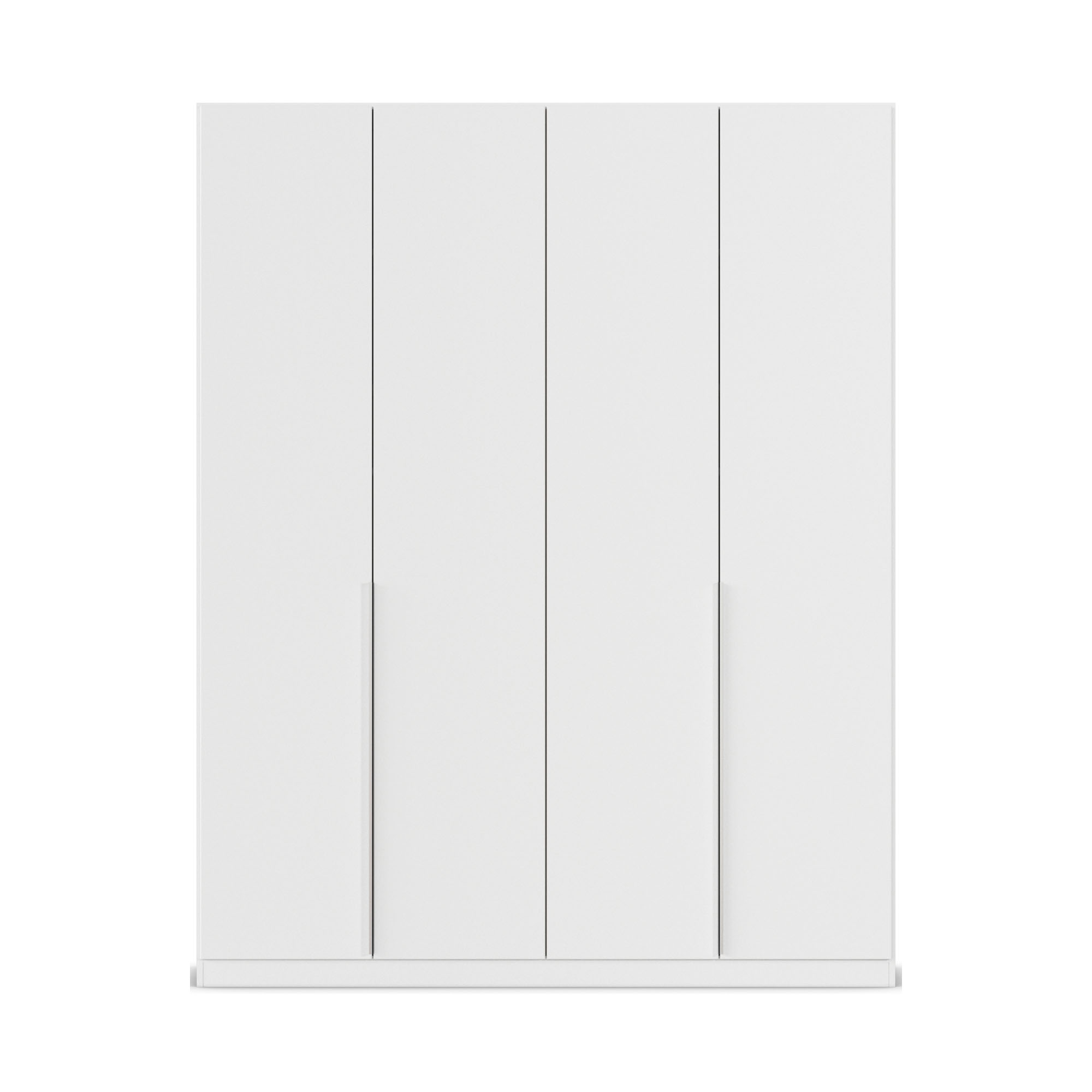 Minimalistischer 4-türiger Kleiderschrank in Weiß mit schlichten langen Griffleisten in Frontansicht