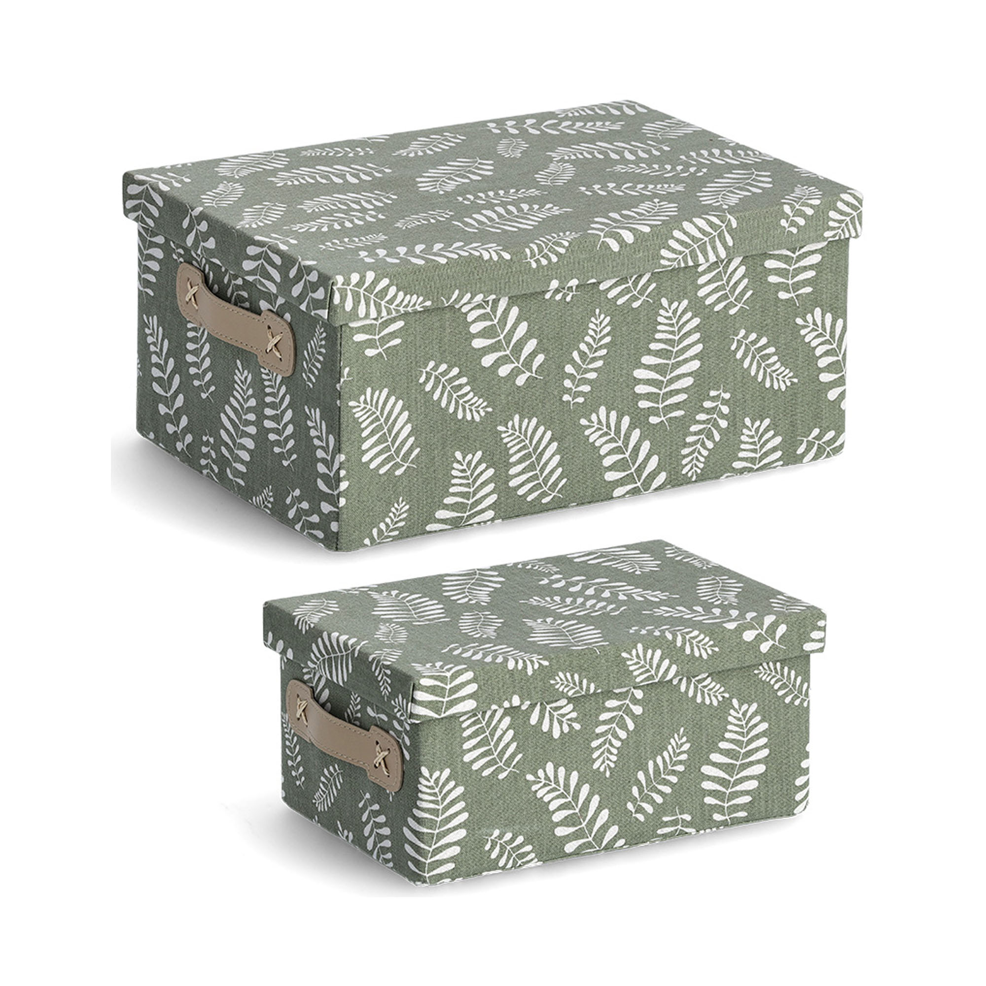 Zusätzliche Ansicht: Zeller Aufbewahrungsbox "Leaves"; Farbe grün; Material Baumwolle/Polyester; Maße ca. 36 × 26 × 16,5 cm.