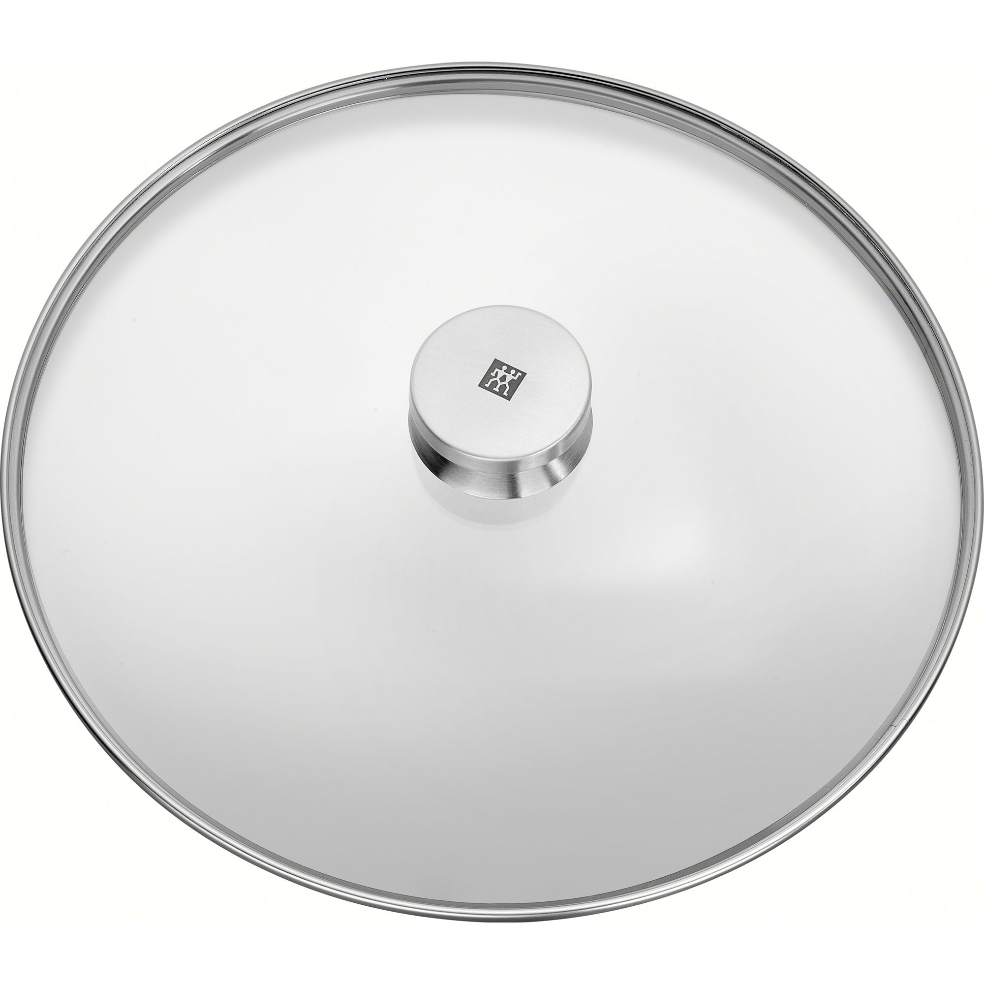 Runder Glasdeckel mit Edelstahlrand und Metallknauf, Serie Twin Specials von ZWILLING, Ø 32 cm, freigestellt auf weißem Hintergrund.