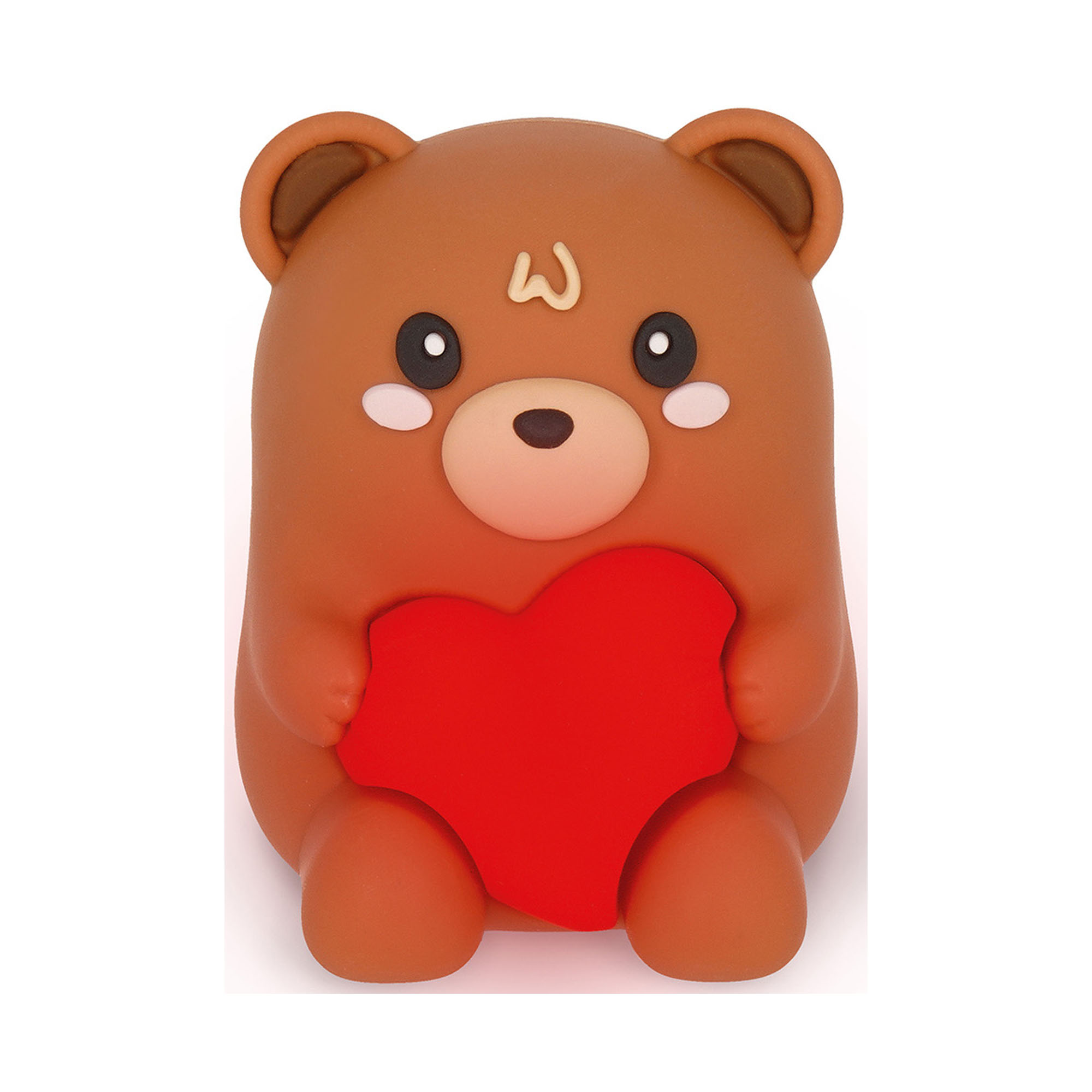 Brauner Leuchtstift mit Teddybär-Spitzerbehälter, von hinten mit transparentem Auffangbehälter gezeigt.