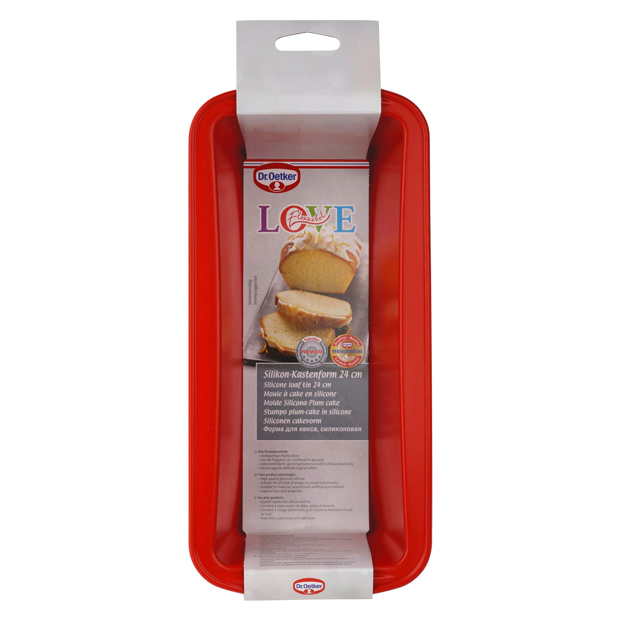Silikon Kastenform 24 cm von Dr Oetker mit eingelegter Verpackung