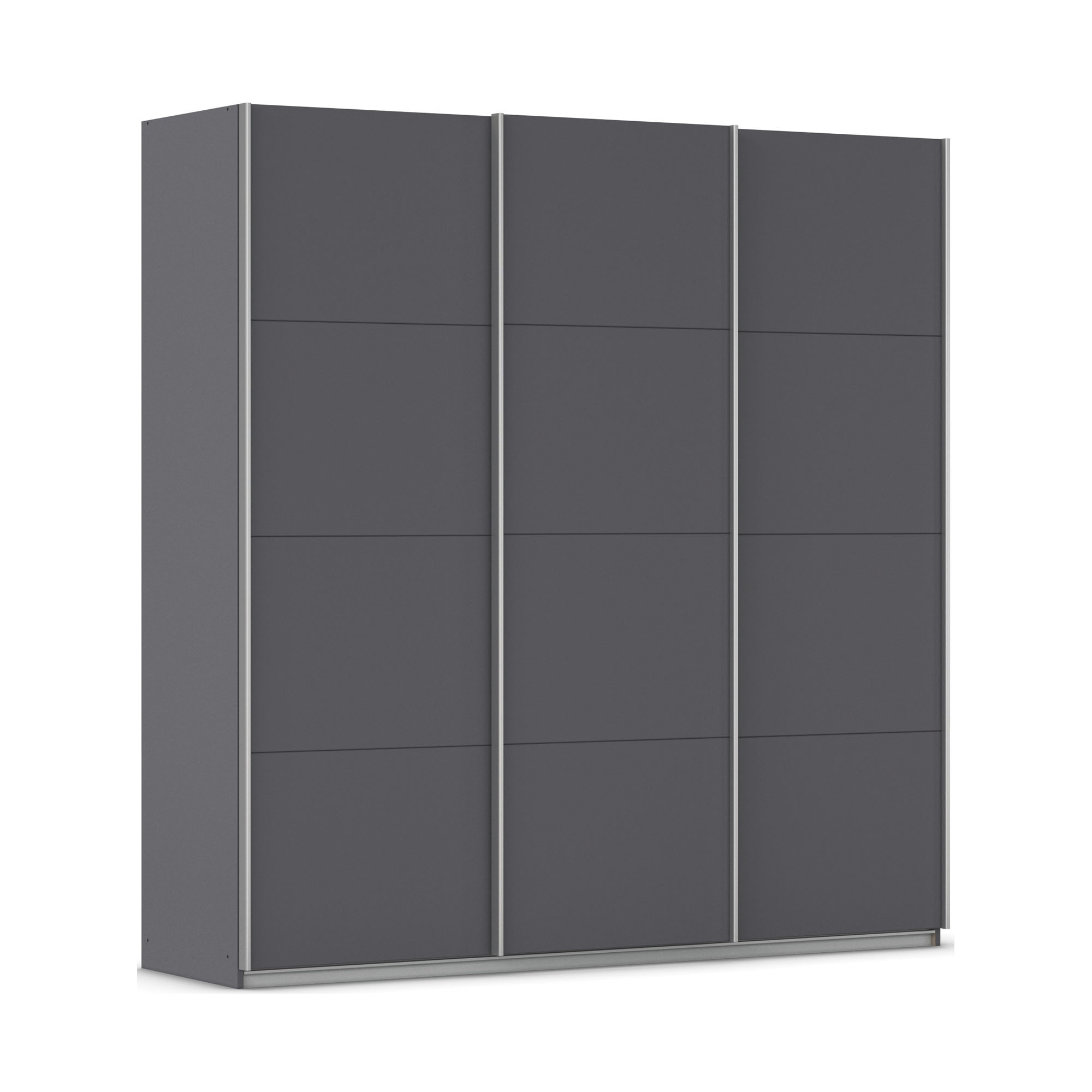 Schwebetürenschrank 3-türig 2 Schubkästen grau metallic