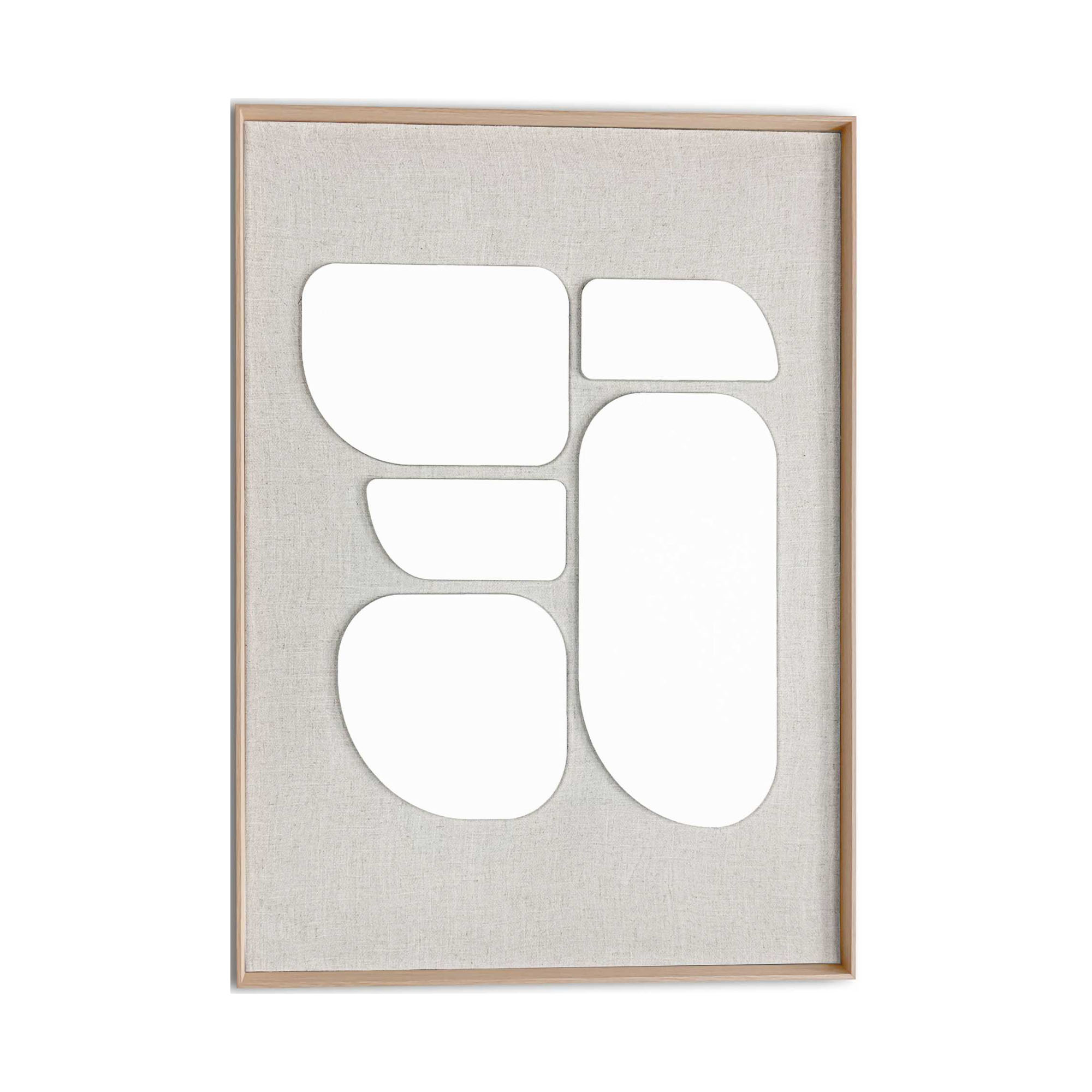 Frontansicht des Wandbilds „Organic Blocks Linen Wood“ in Beige, Größe 50 × 70 cm; das vollständige Motiv ist zu sehen.